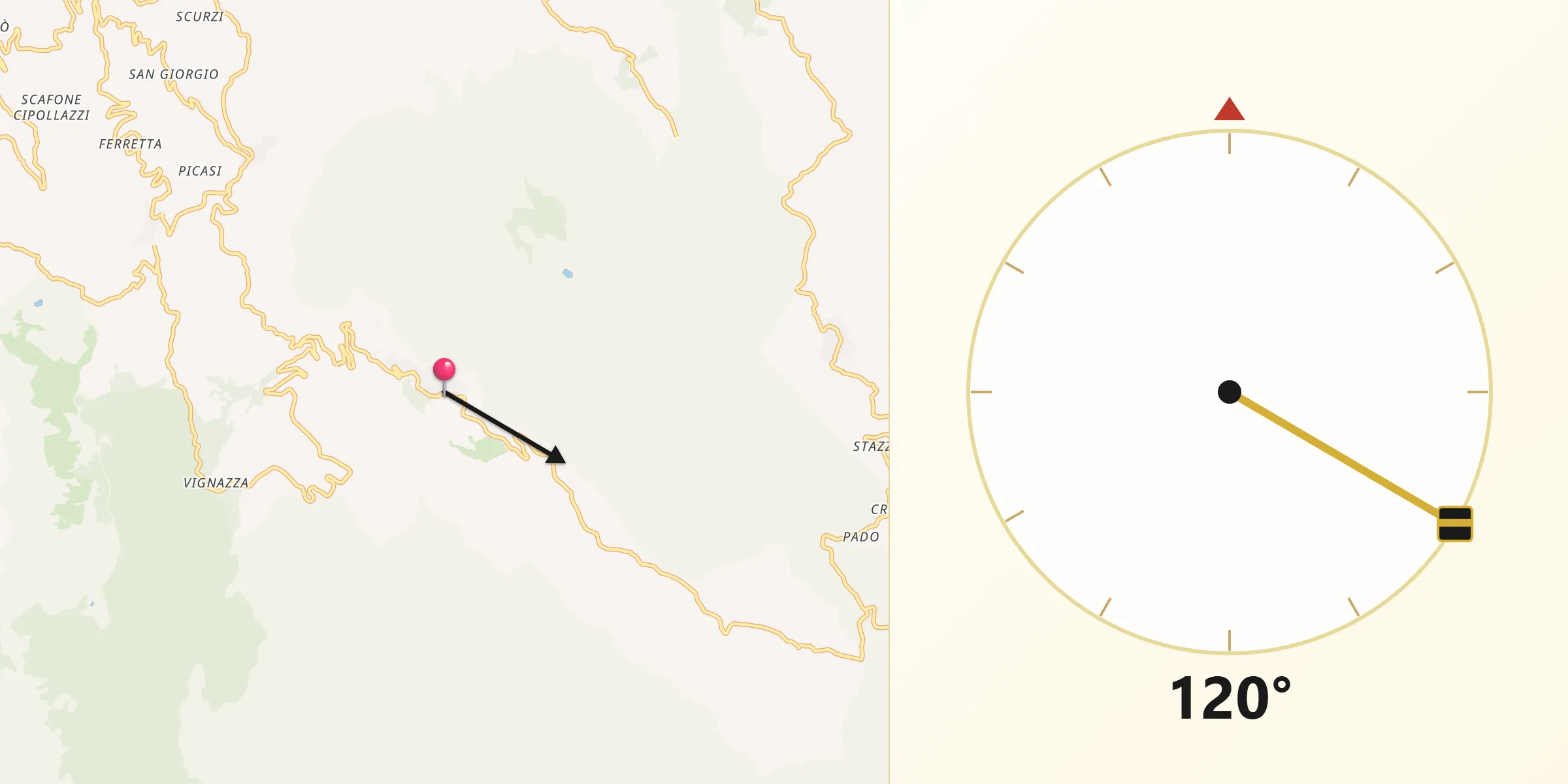 Direzione della Qibla da Alcara Li Fusi