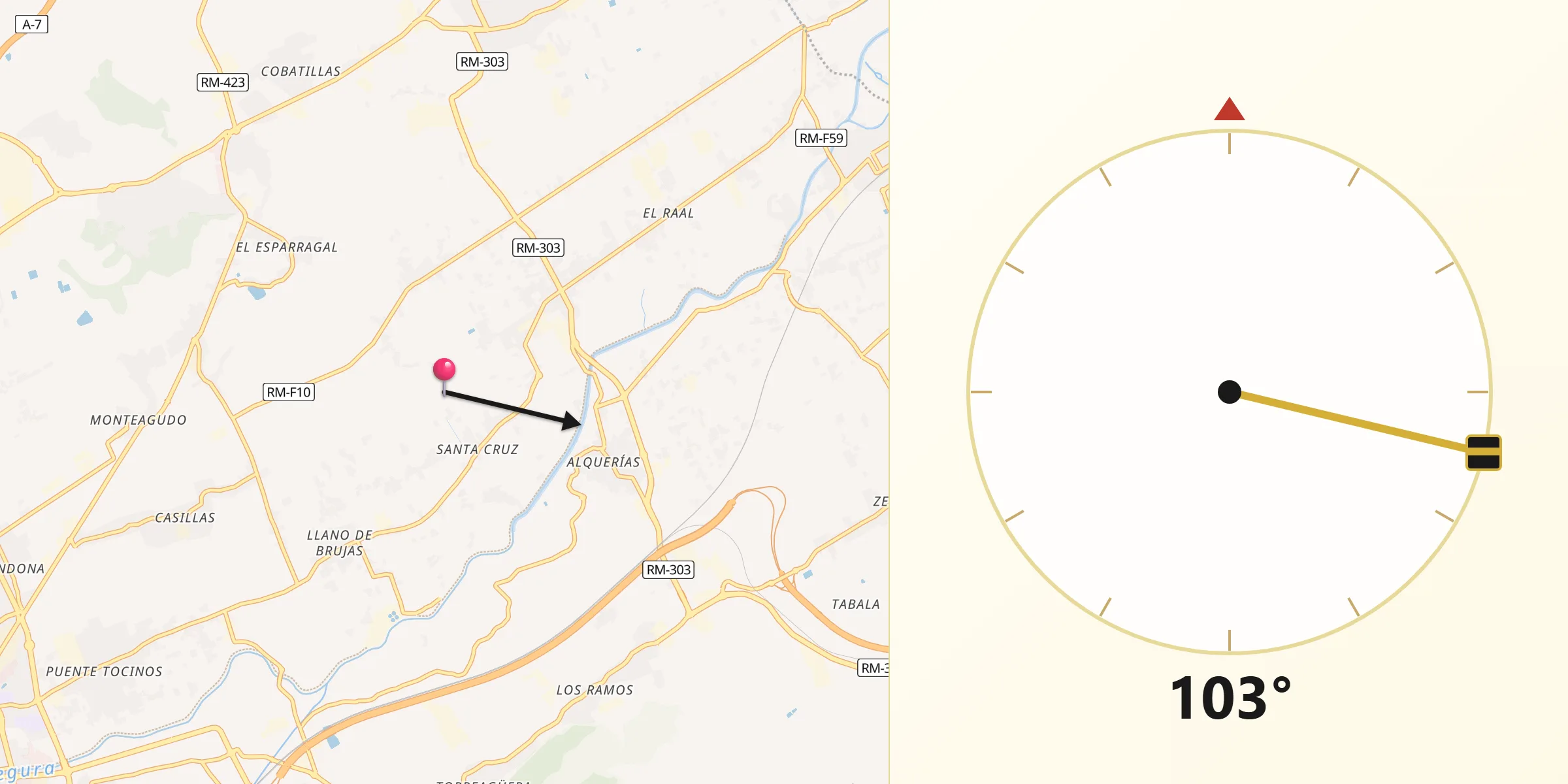 Dirección de la Qibla desde Santa Cruz