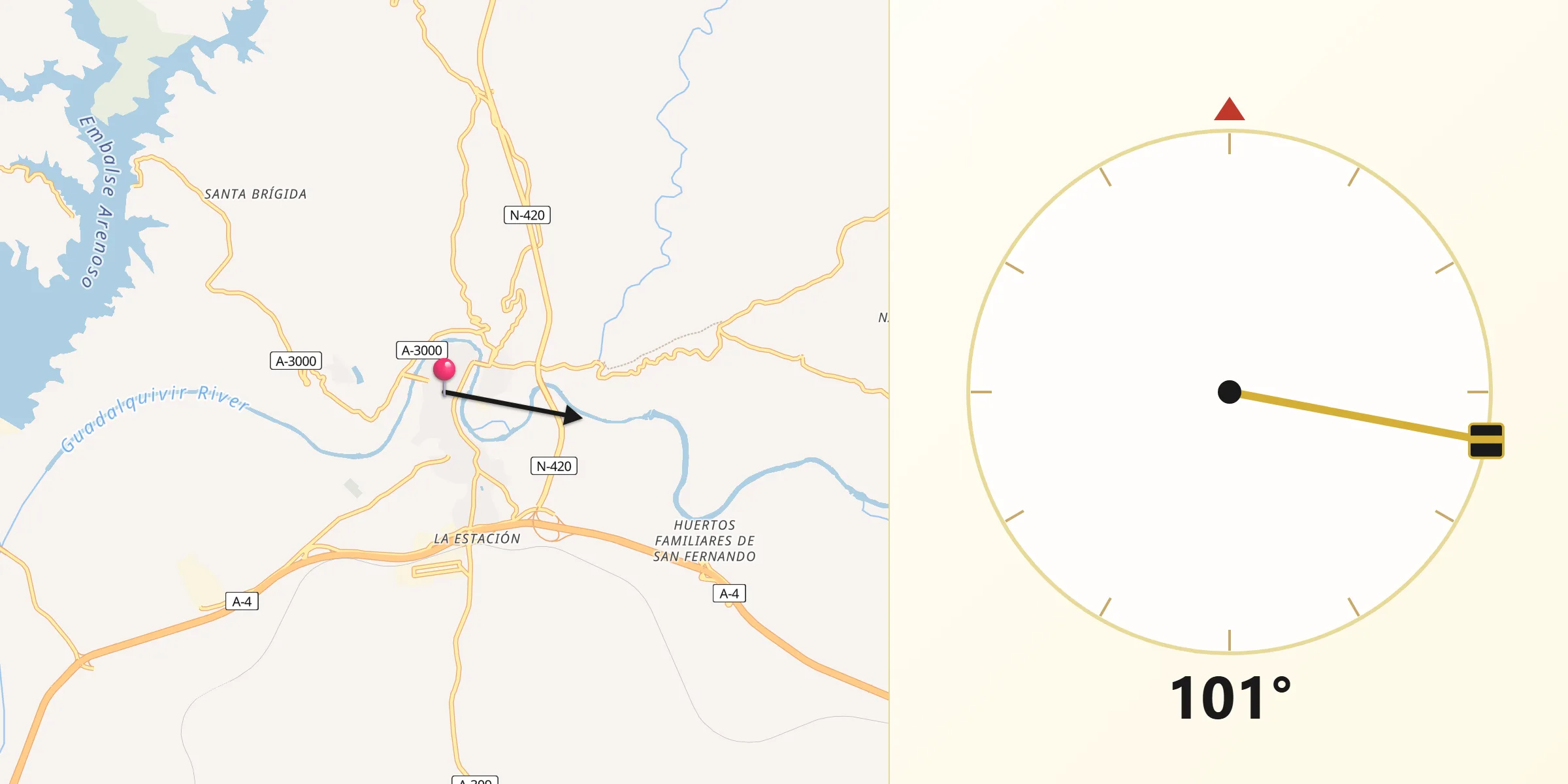 Dirección de la Qibla desde Montoro