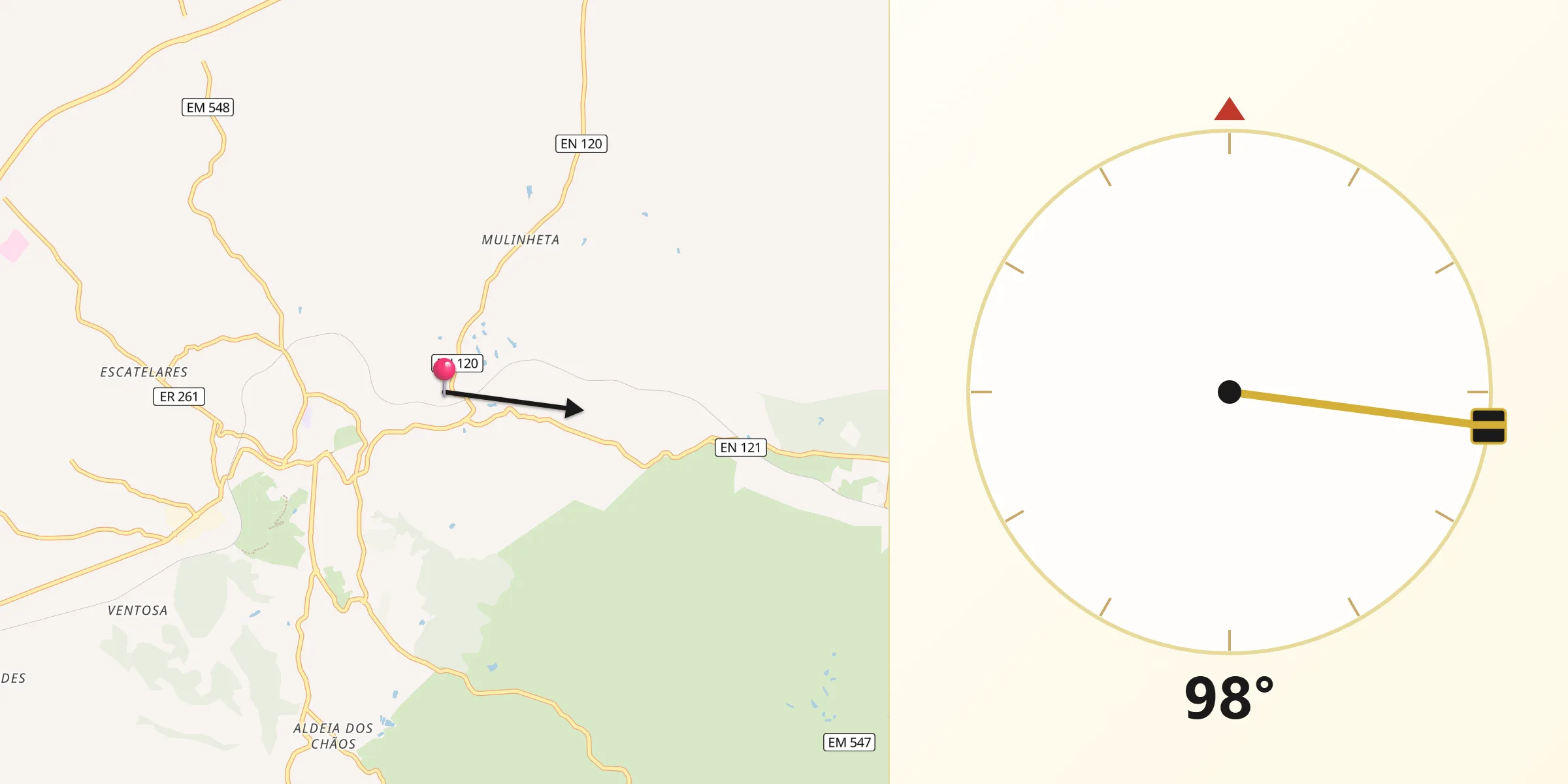Direção da Qibla a partir de Santiago do Cacém