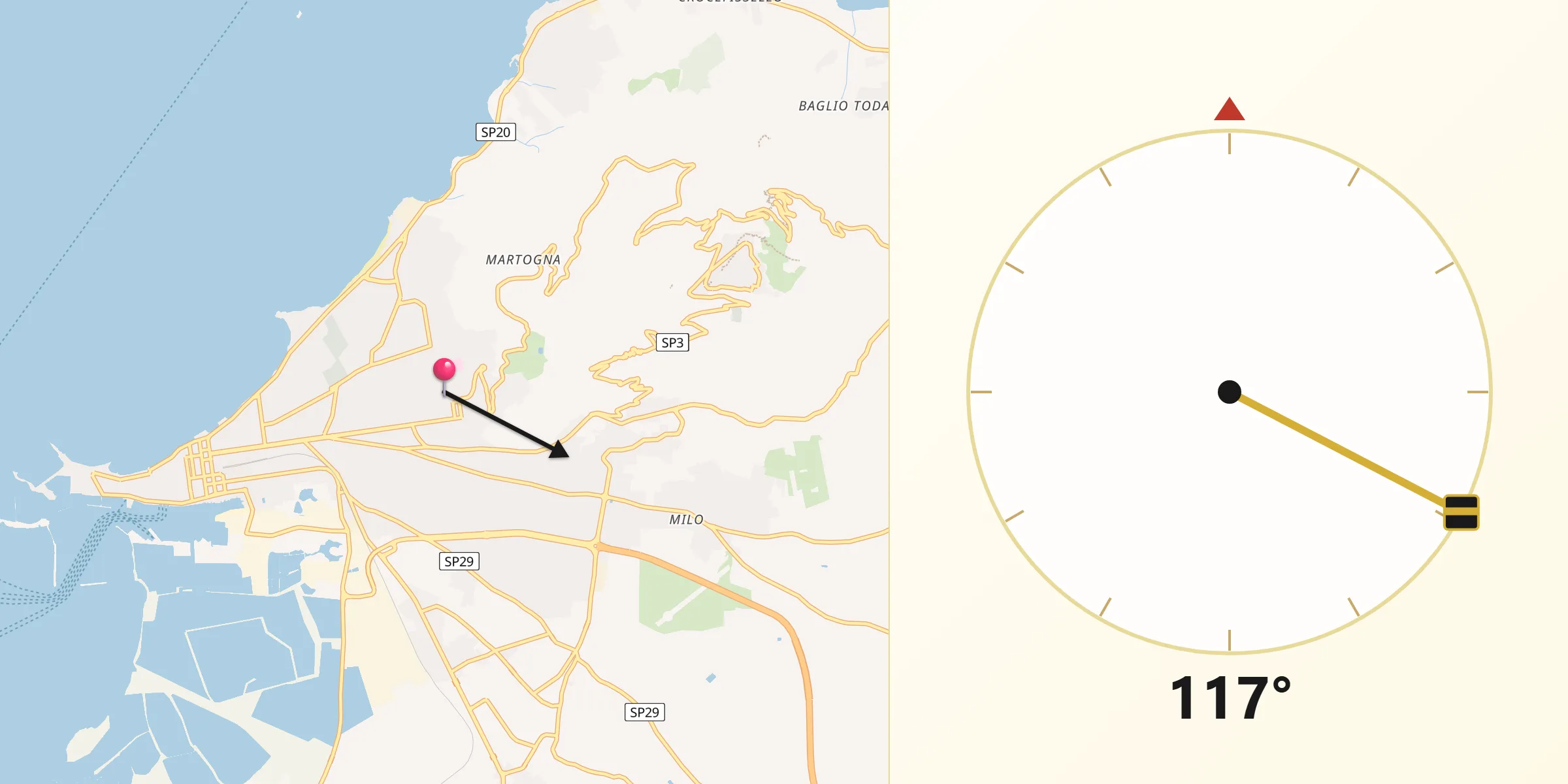 Direzione della Qibla da Casa Santa