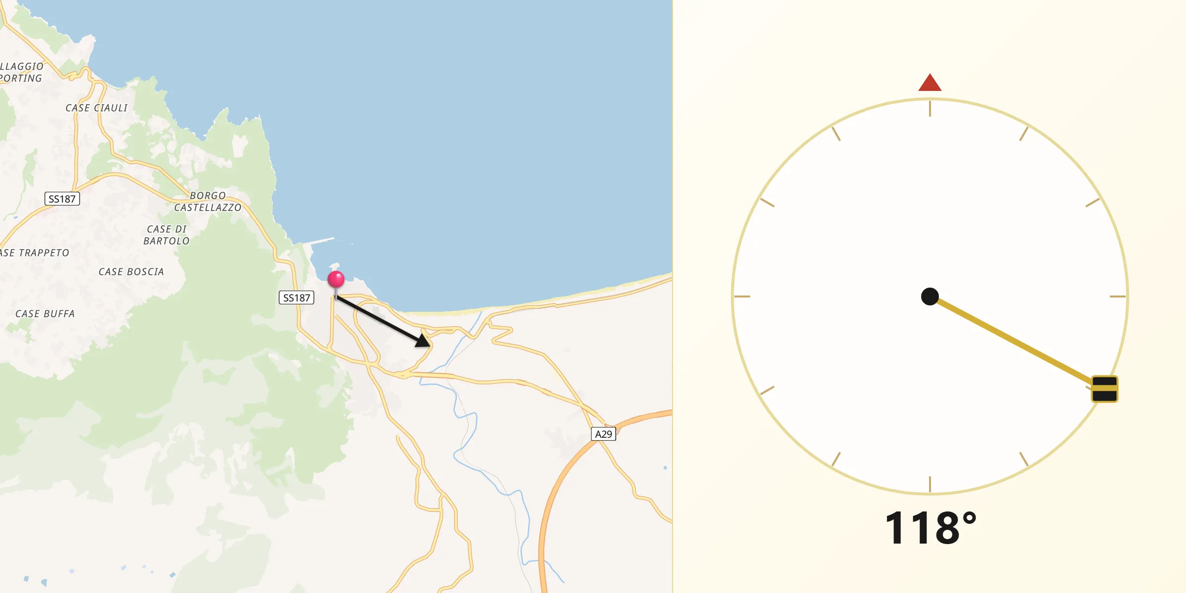 Direzione della Qibla da Castellammare del Golfo