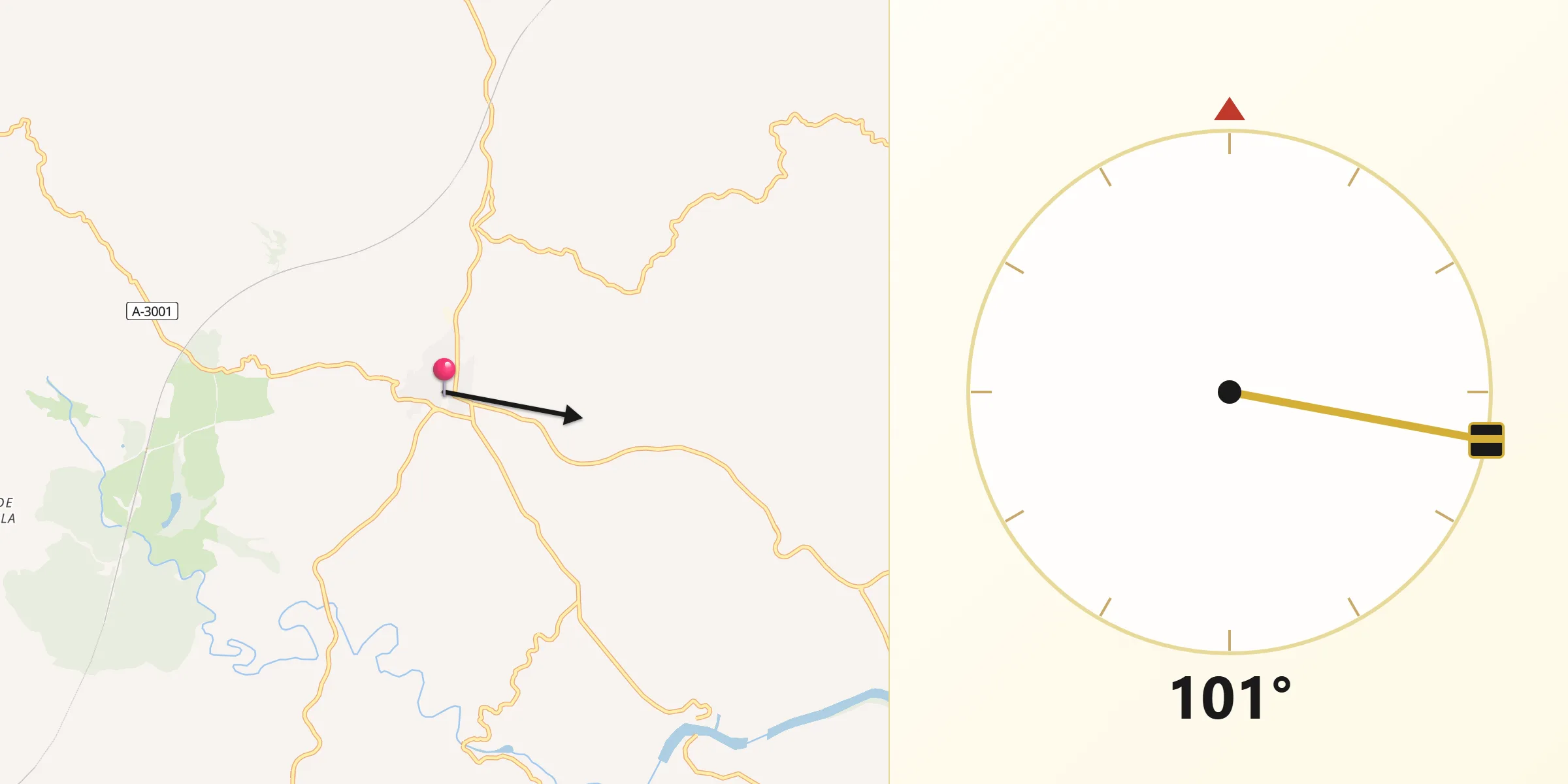 Dirección de la Qibla desde Adamuz