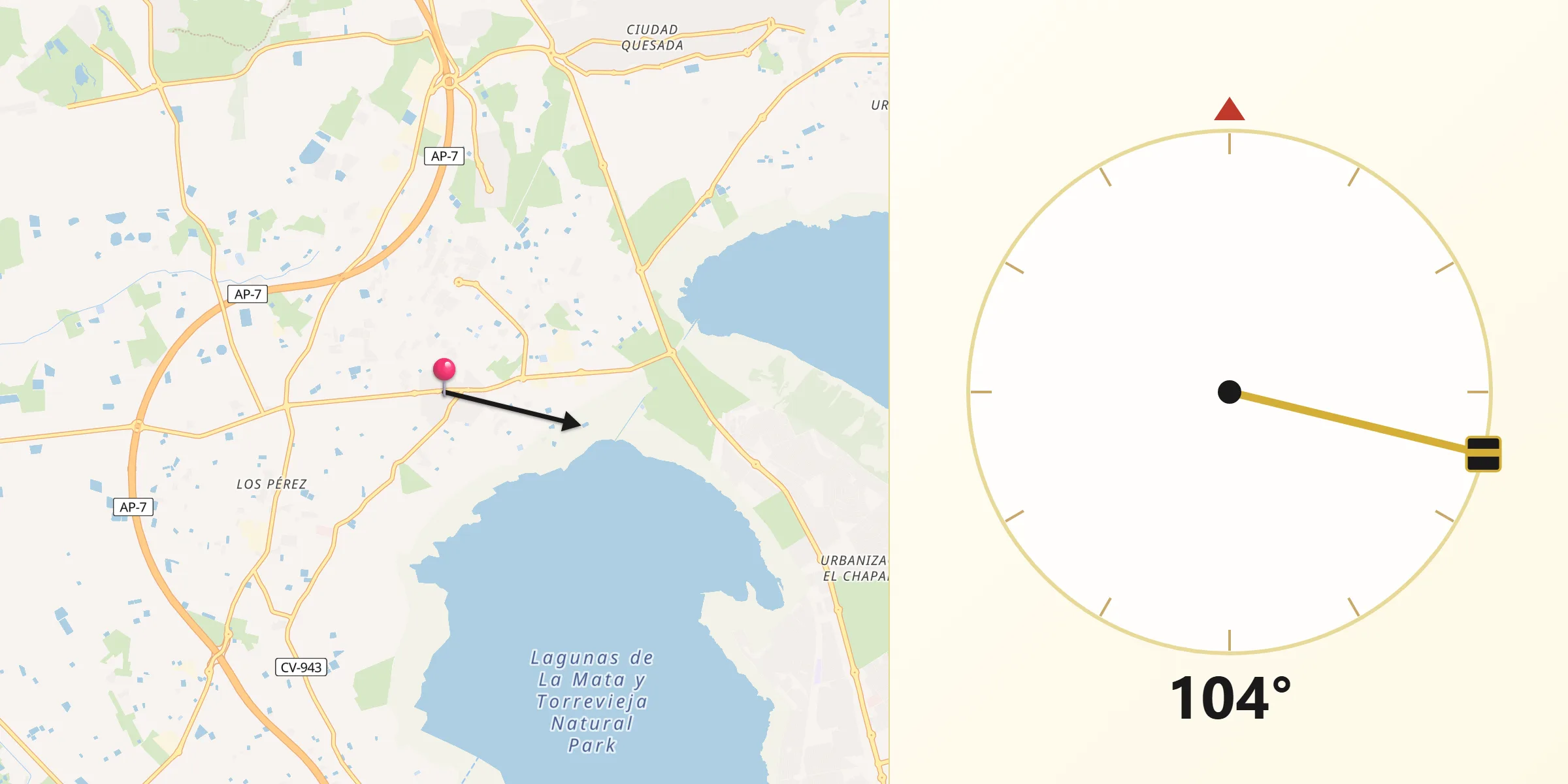 Dirección de la Qibla desde Montesinos Los