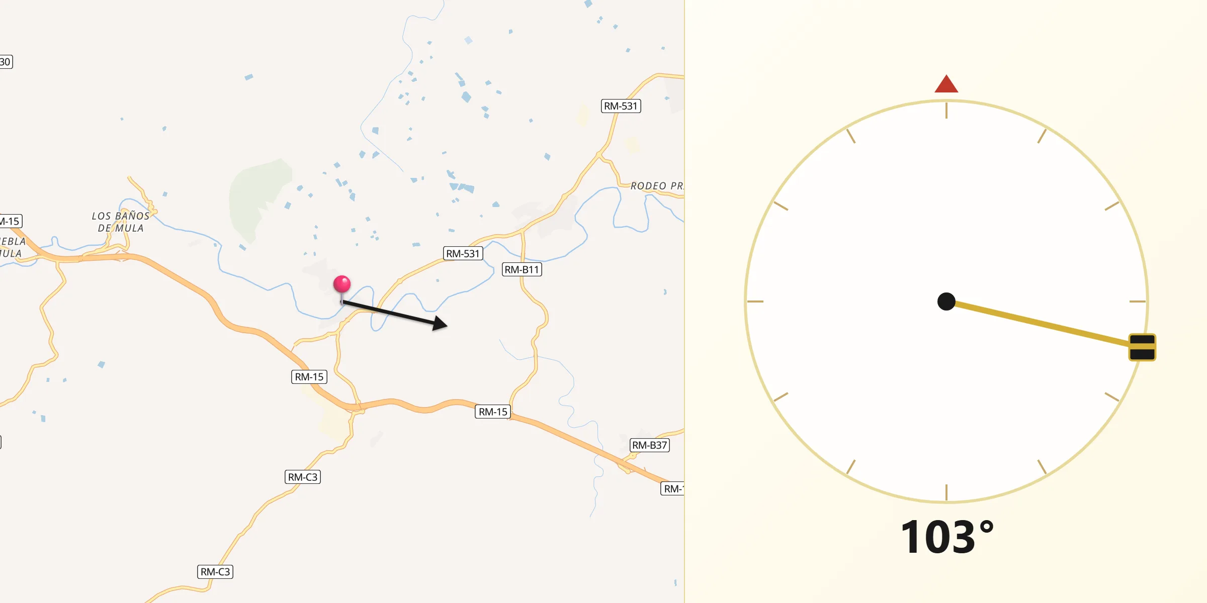 Dirección de la Qibla desde Albudeite