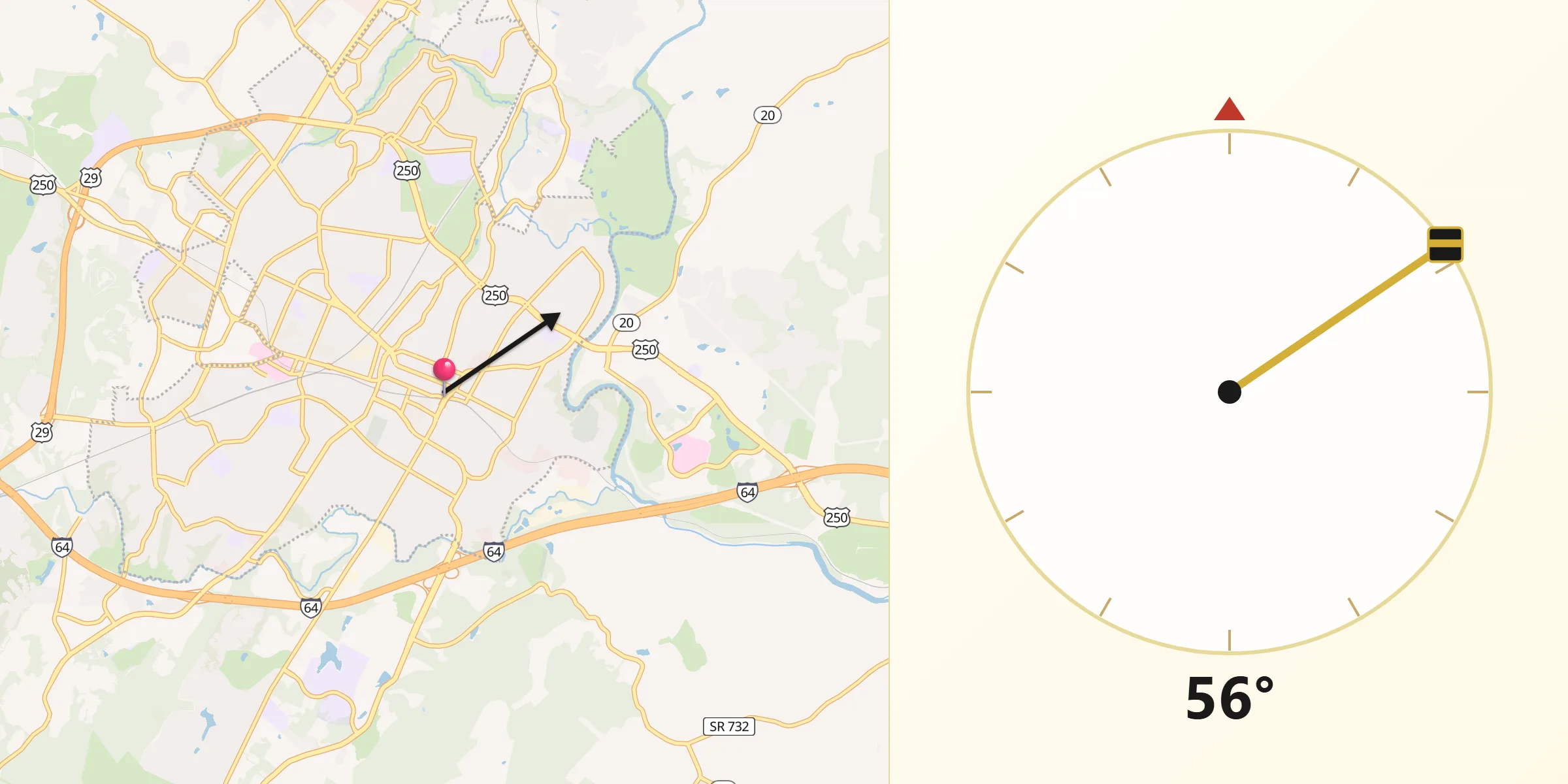 Qibla Direction from Charlottesville