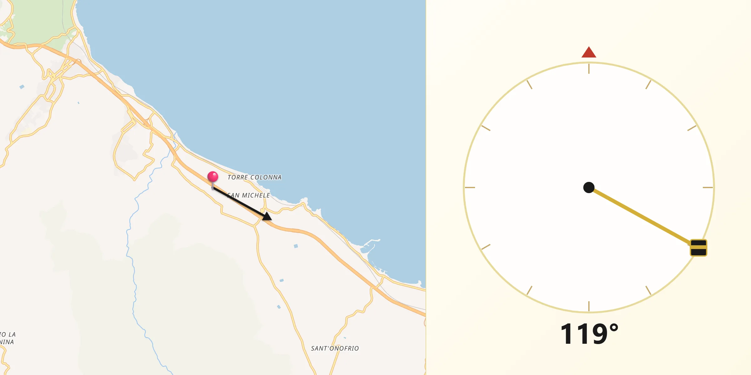 Direzione della Qibla da Torre Colonna-Sperone