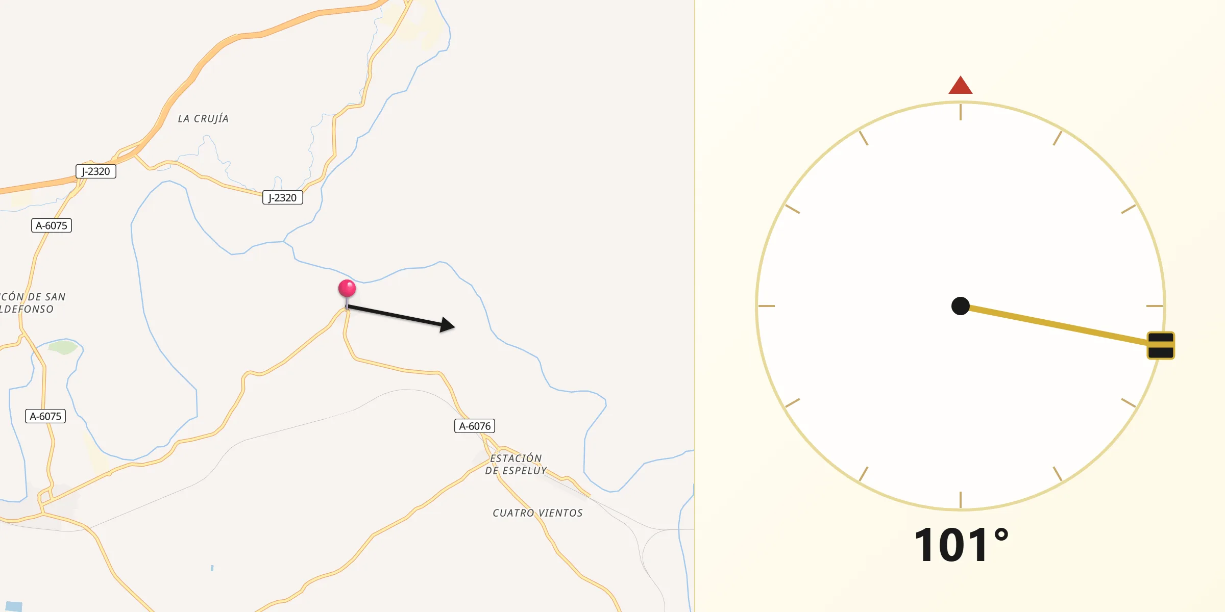 Dirección de la Qibla desde Espelúy