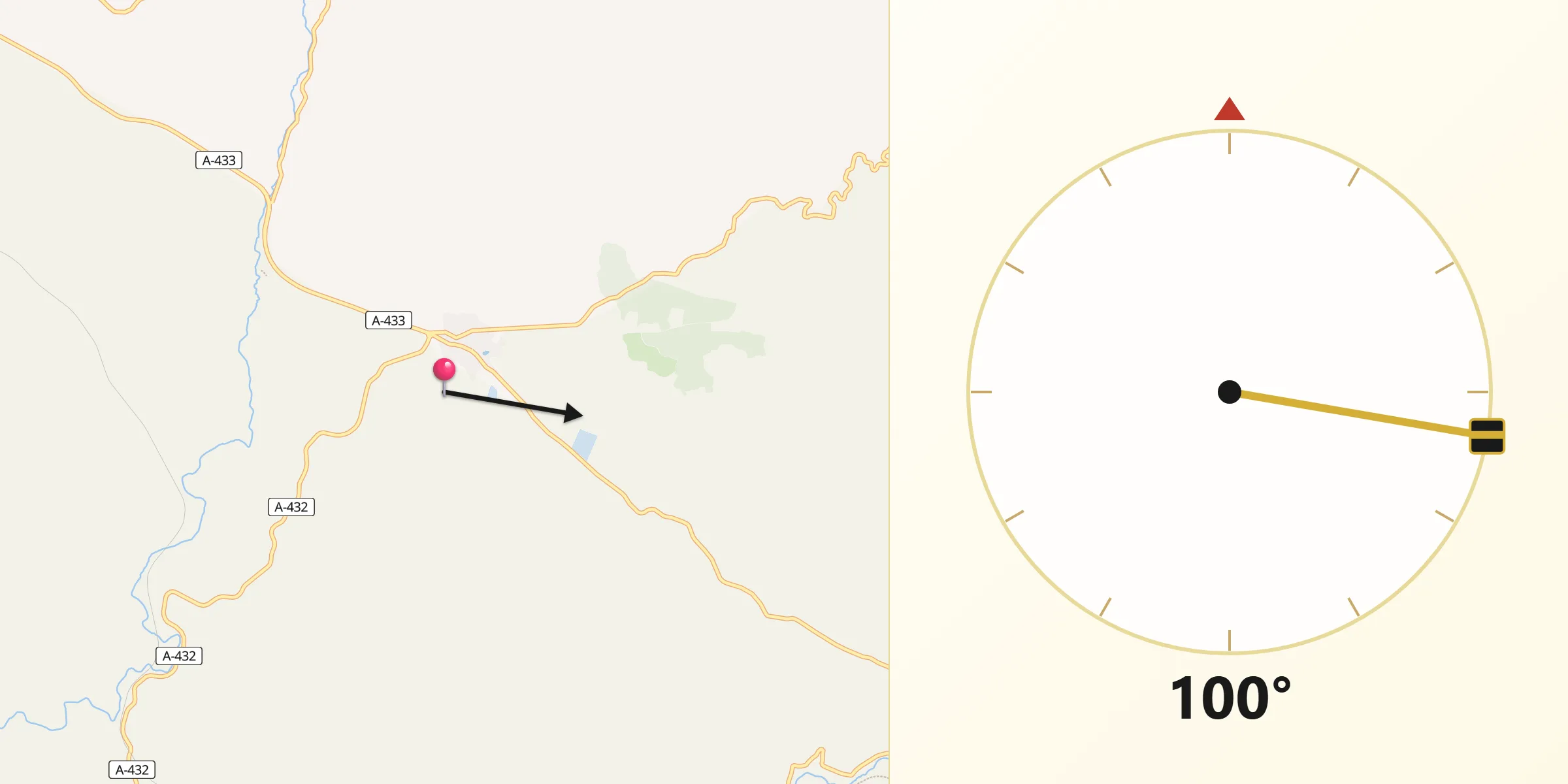 Dirección de la Qibla desde Alanís