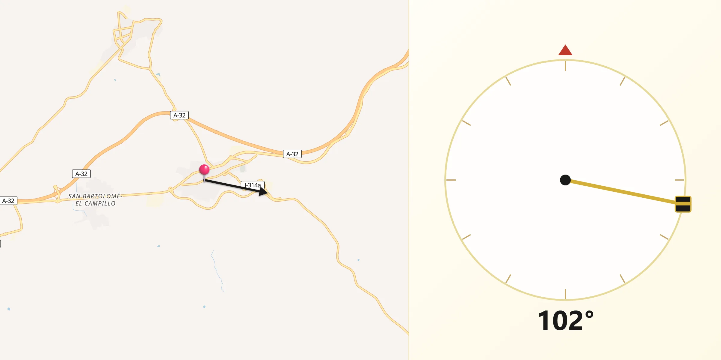 Dirección de la Qibla desde Torreperogil