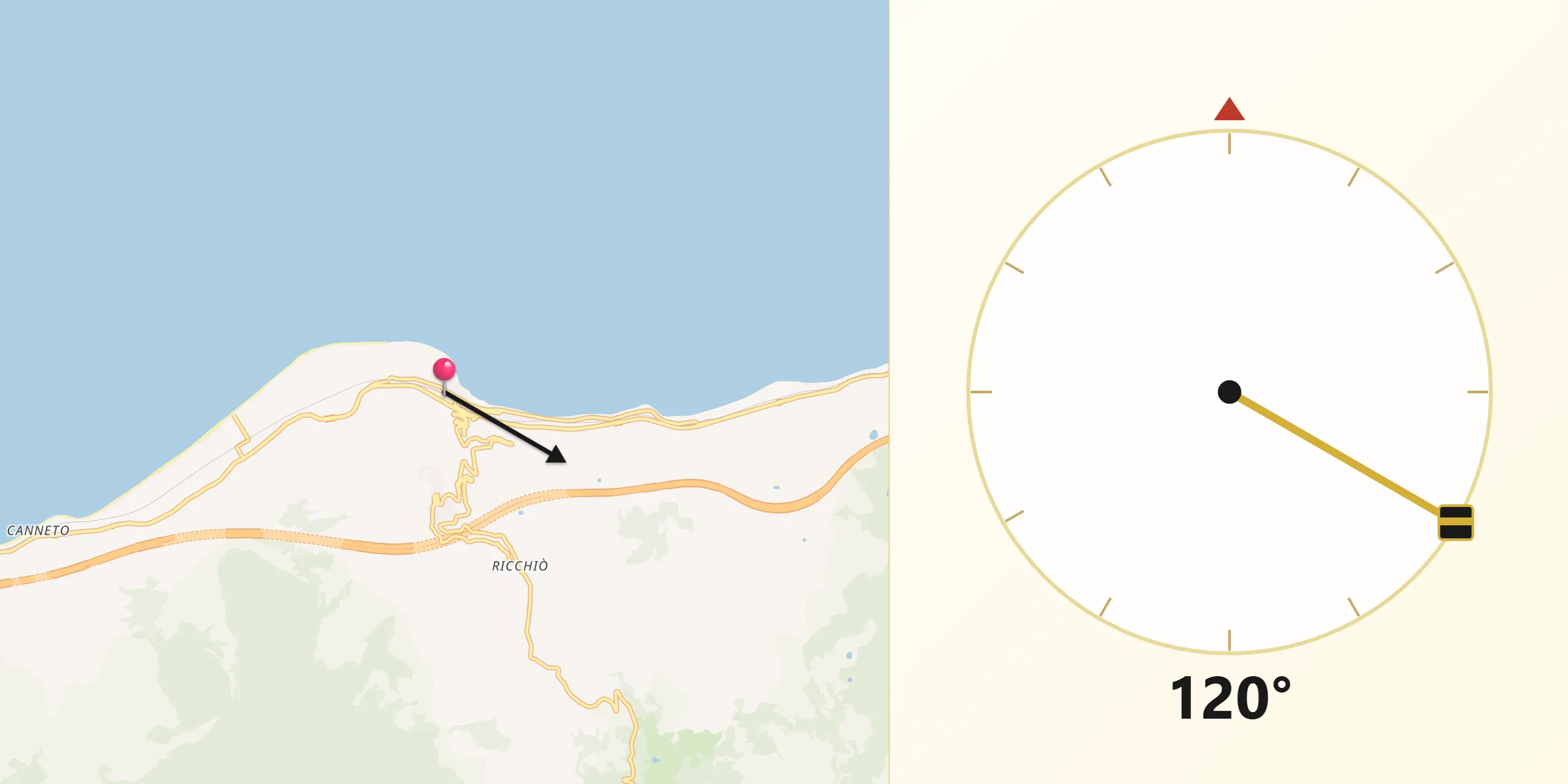 Direzione della Qibla da Marina di Caronia