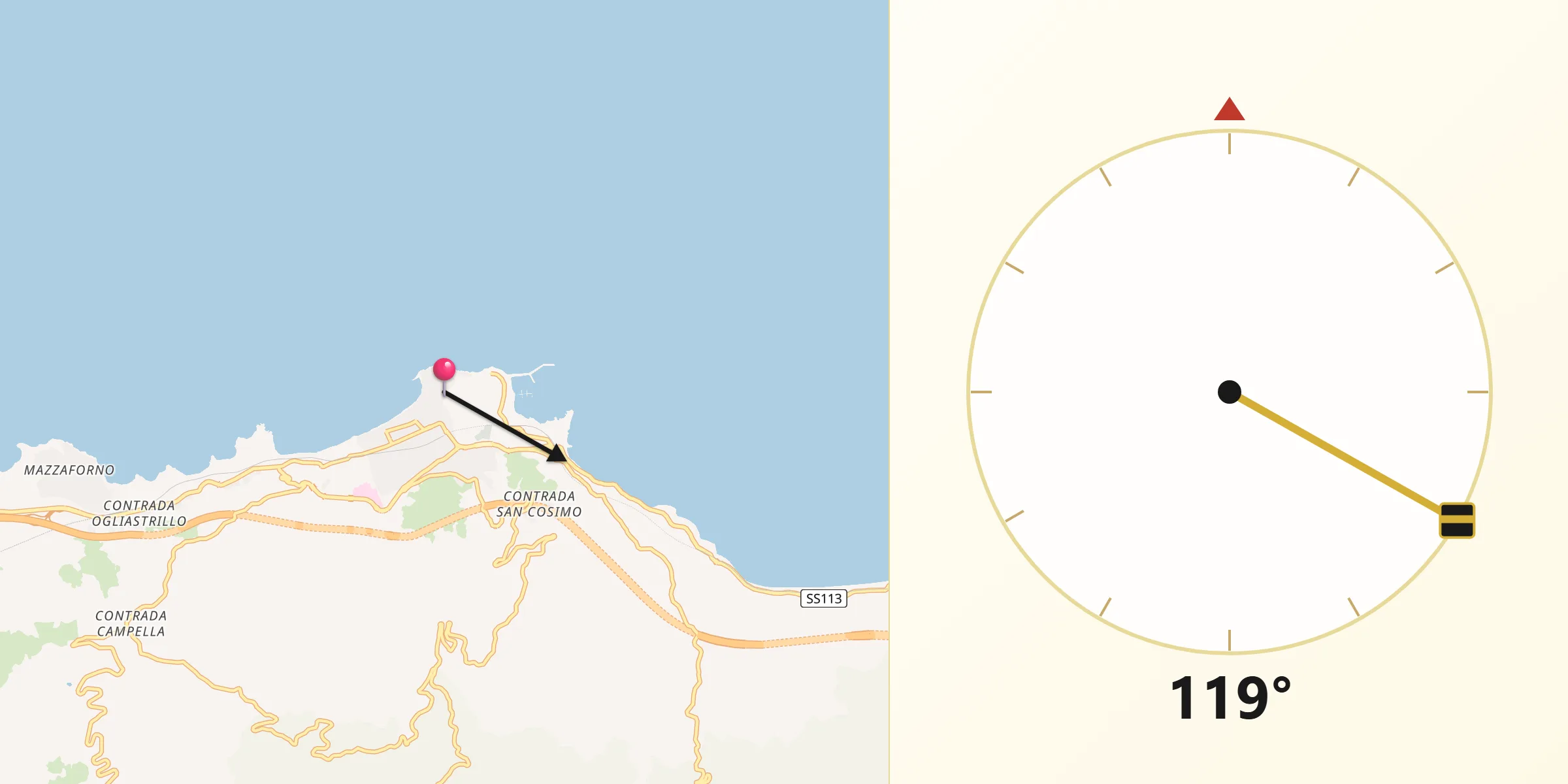 Direzione della Qibla da Cefalù