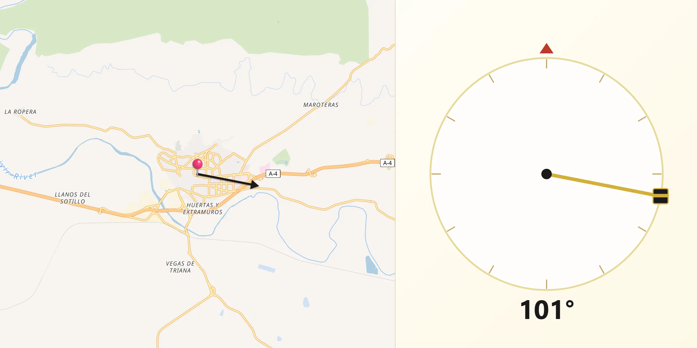 Dirección de la Qibla desde Andújar