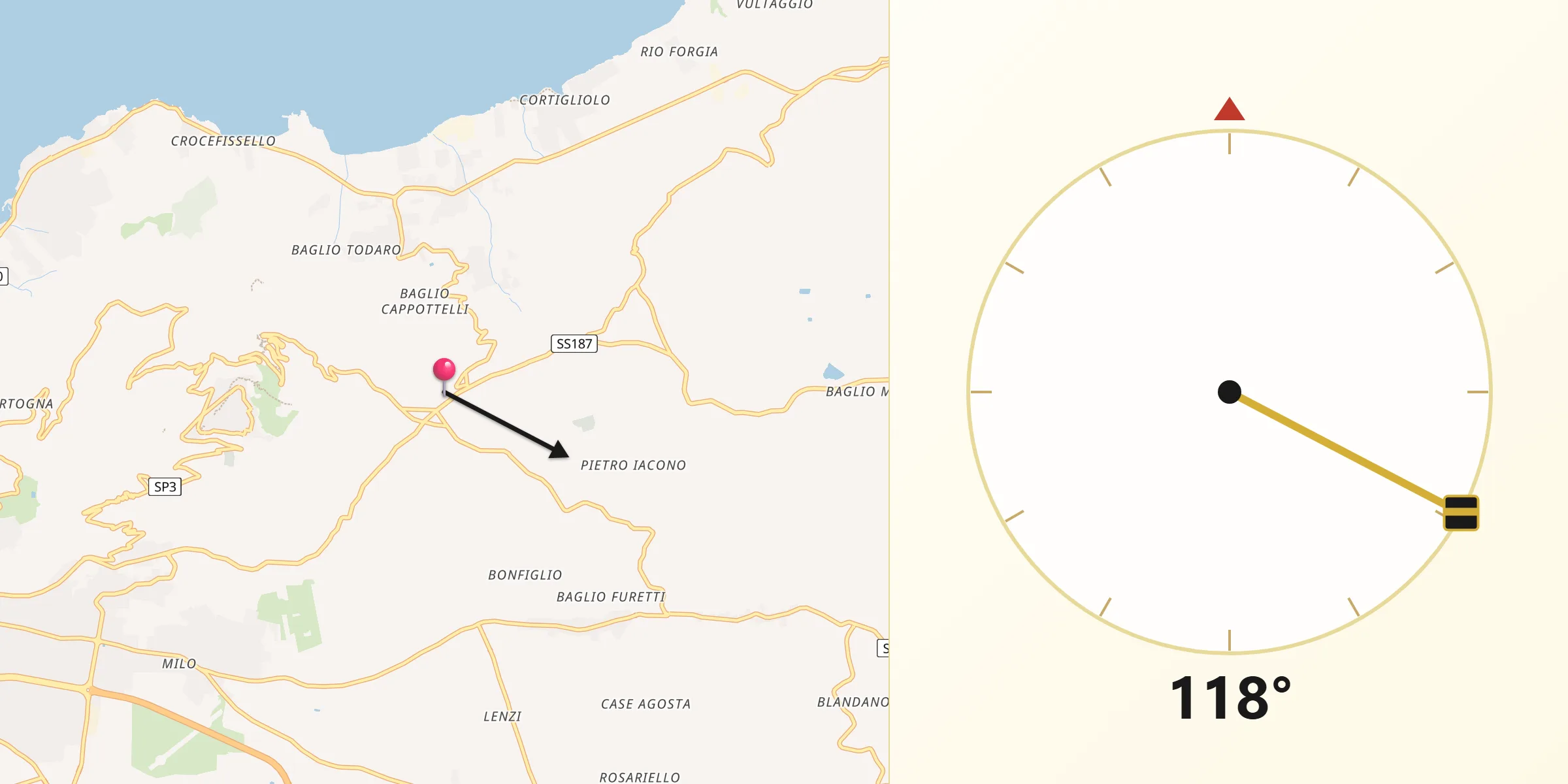Direzione della Qibla da Valderice