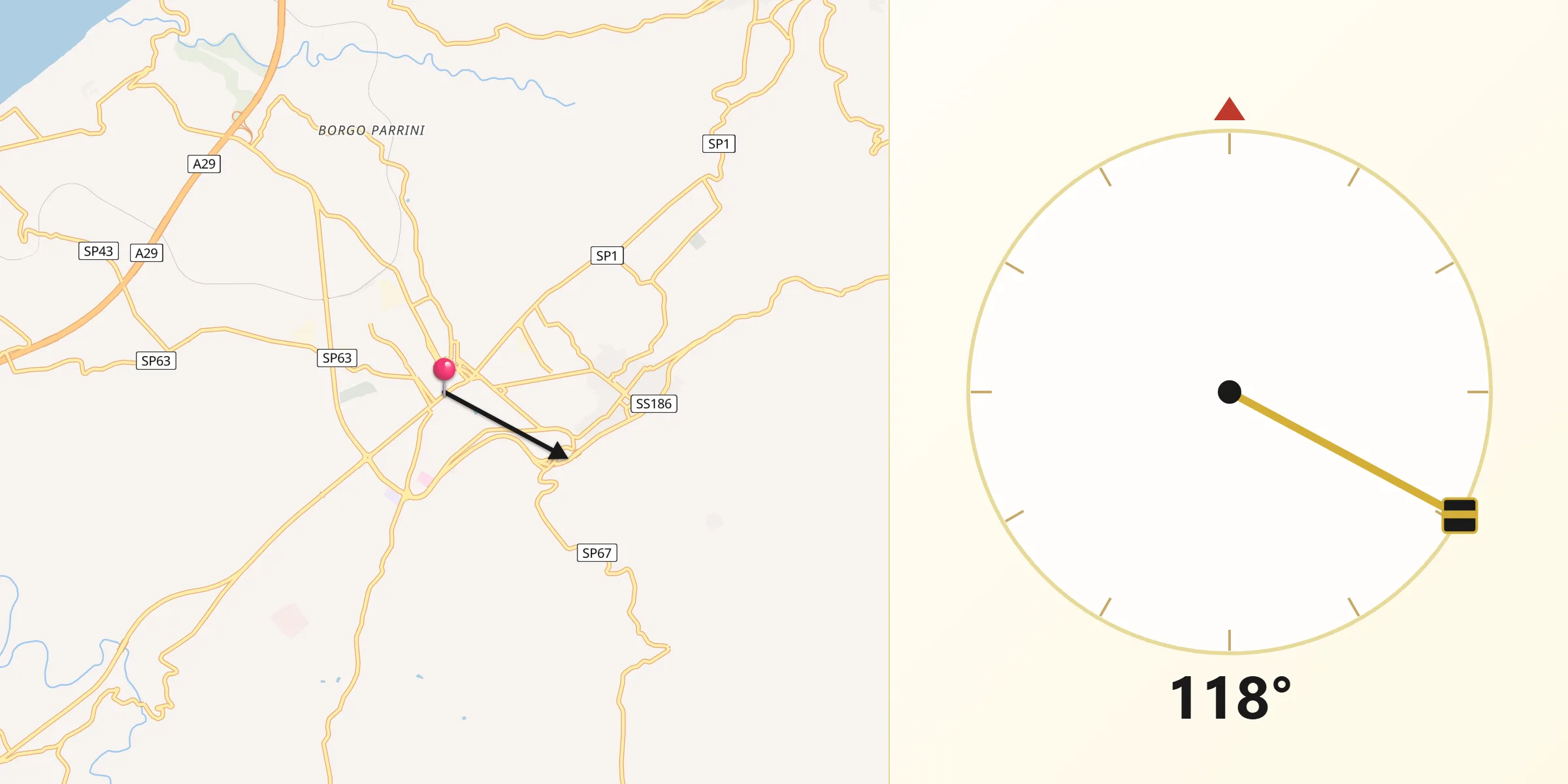 Direzione della Qibla da Partinico