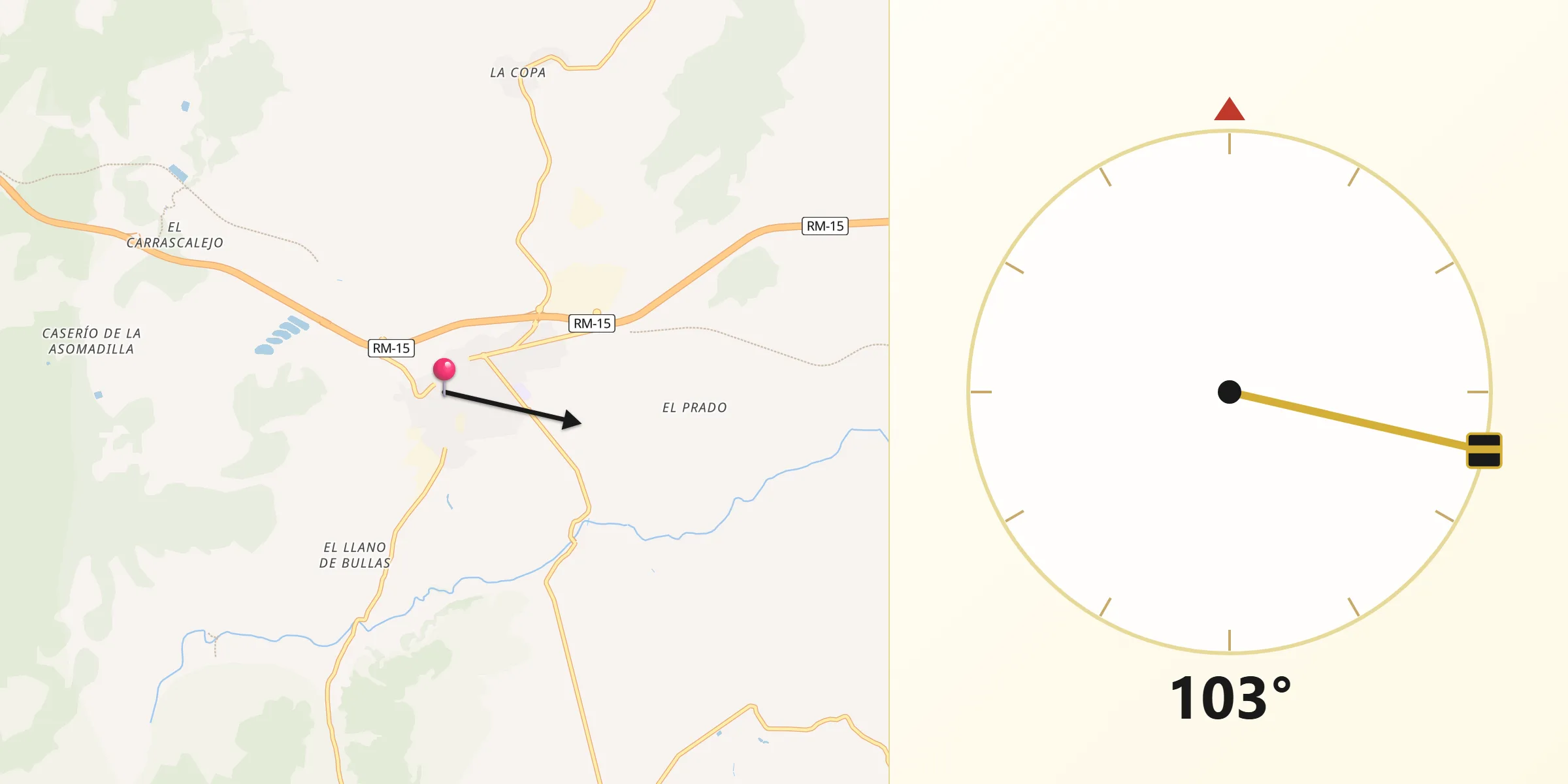 Dirección de la Qibla desde Bullas