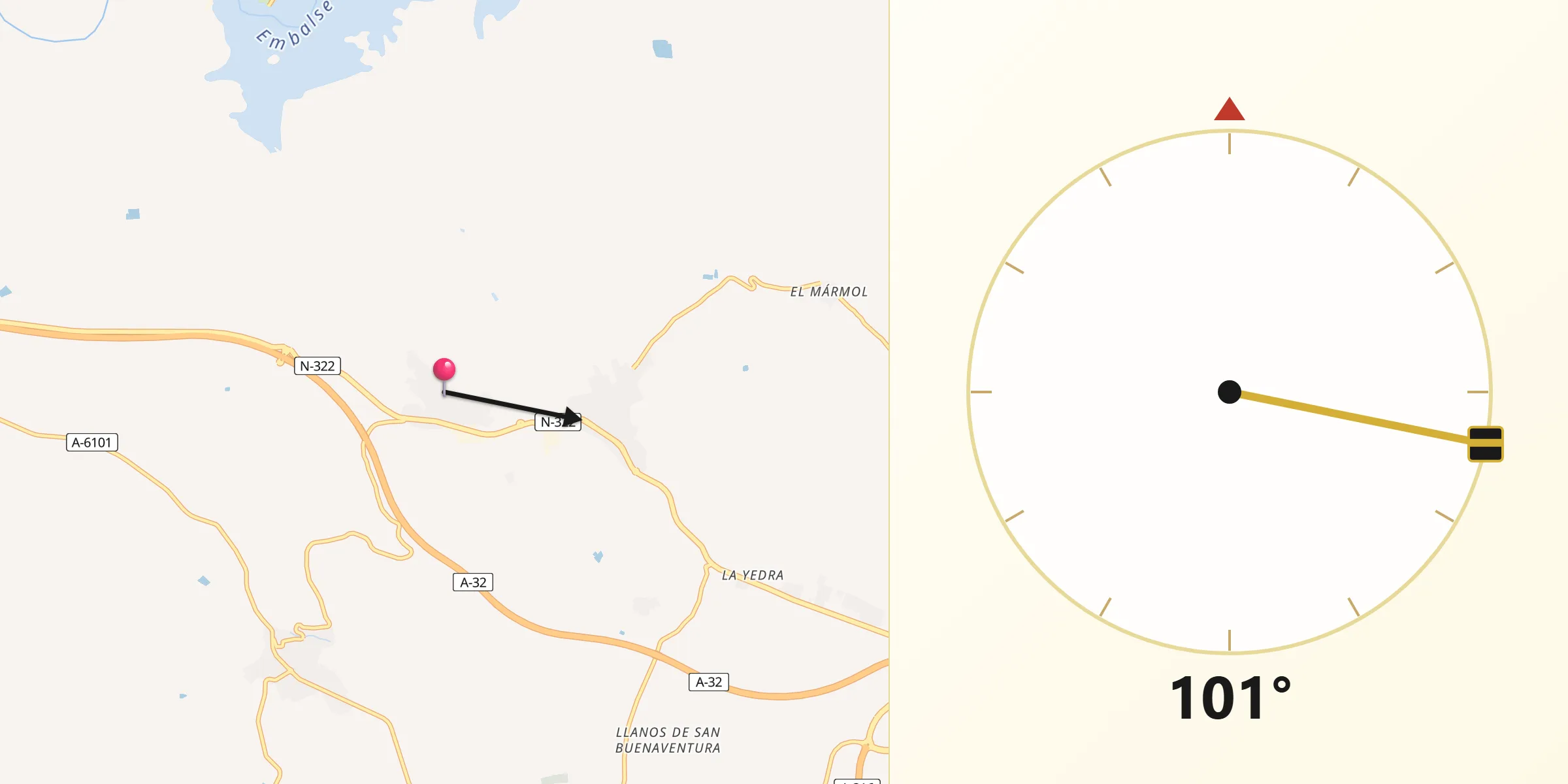 Dirección de la Qibla desde Canena