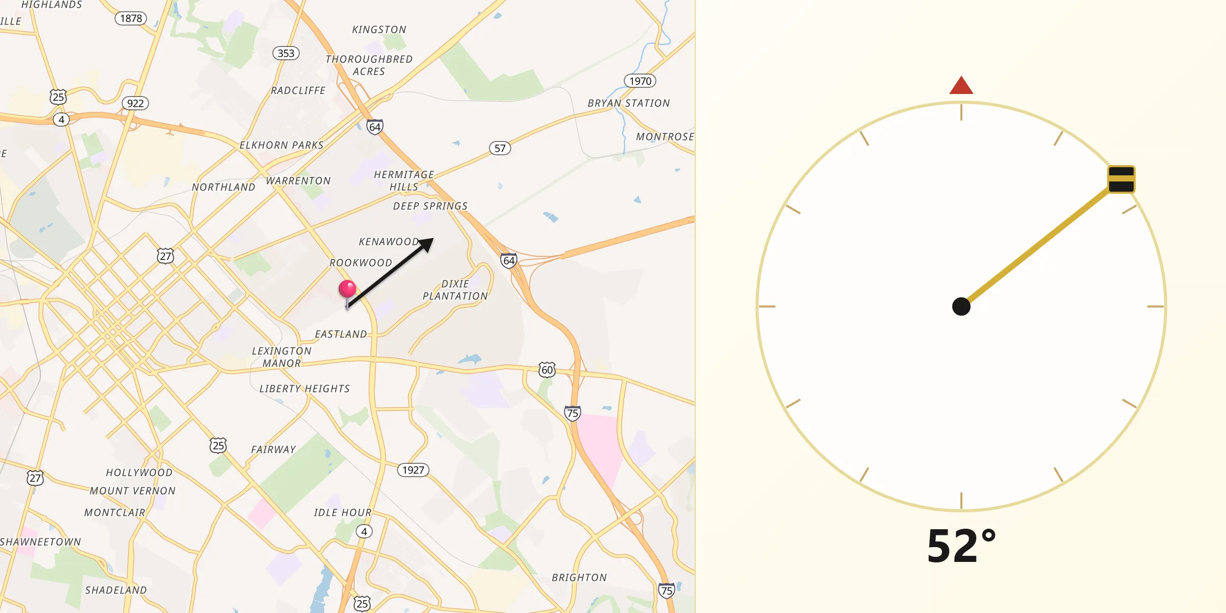 Qibla Direction from Lexington-Fayette