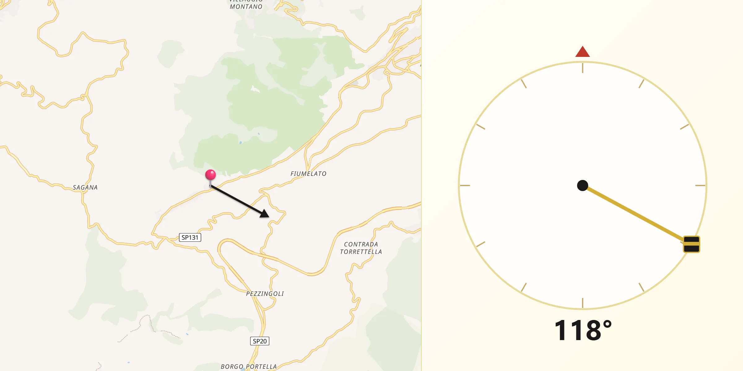 Direzione della Qibla da Pioppo