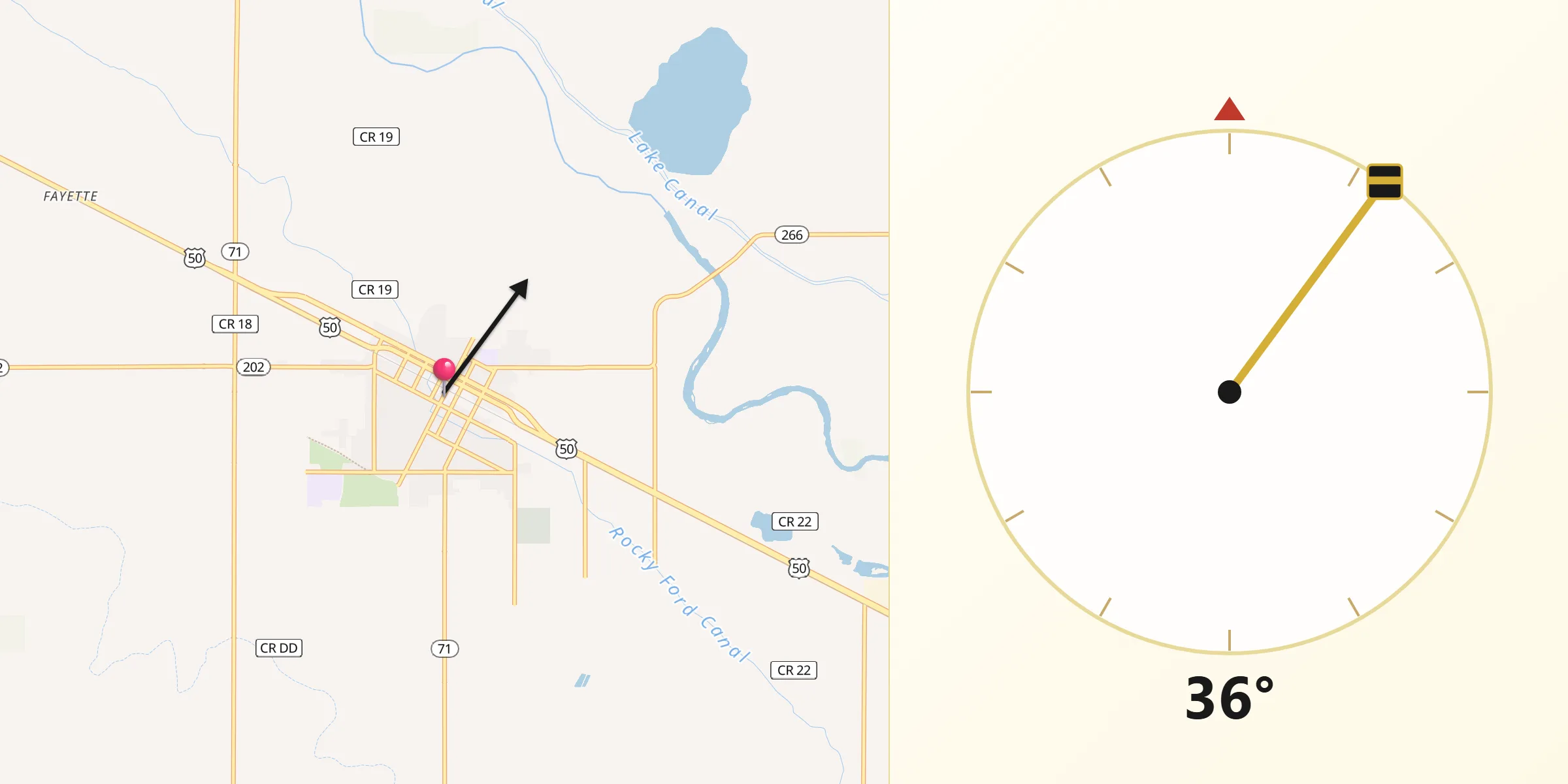Qibla Direction from Rocky Ford