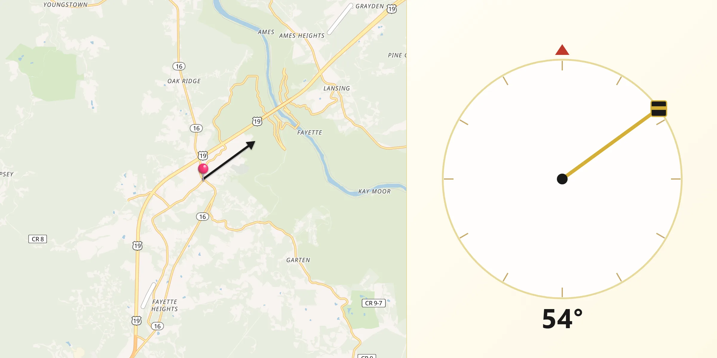 Dirección de la Qibla desde Fayetteville