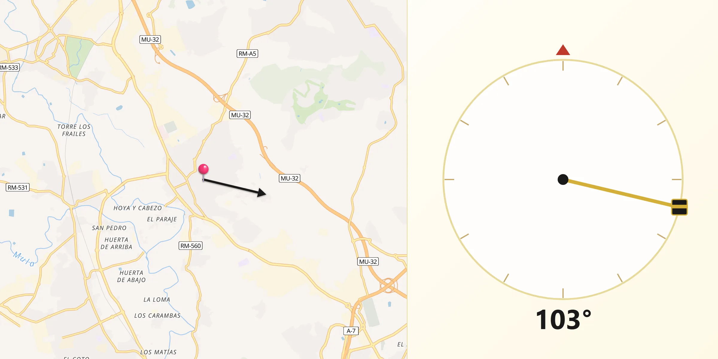Dirección de la Qibla desde Molina de Segura