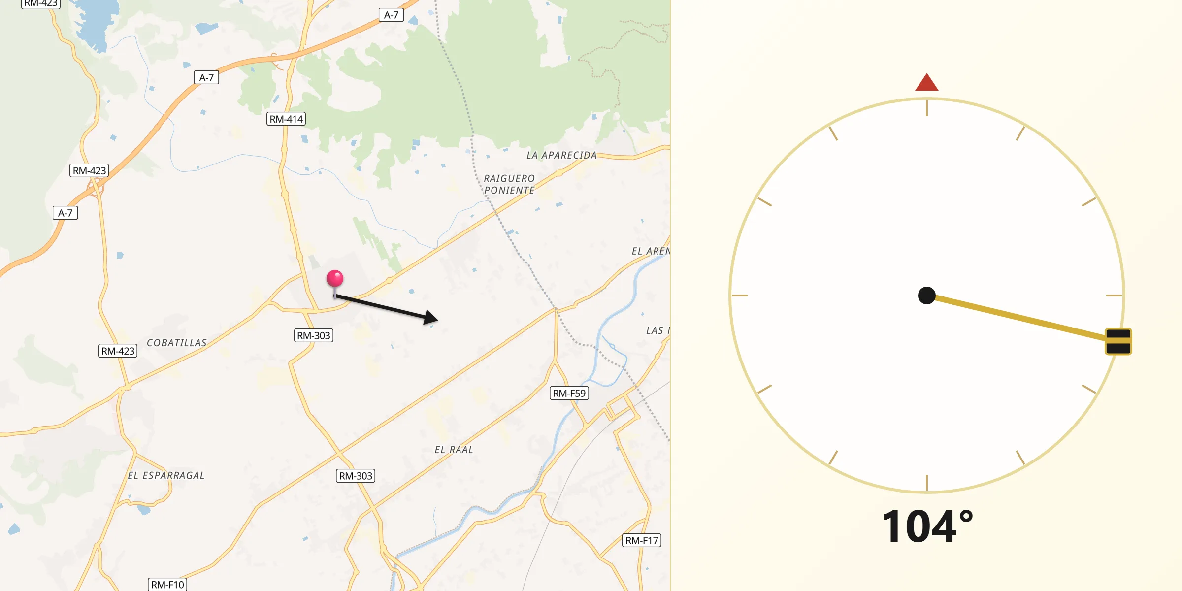 Dirección de la Qibla desde Santomera