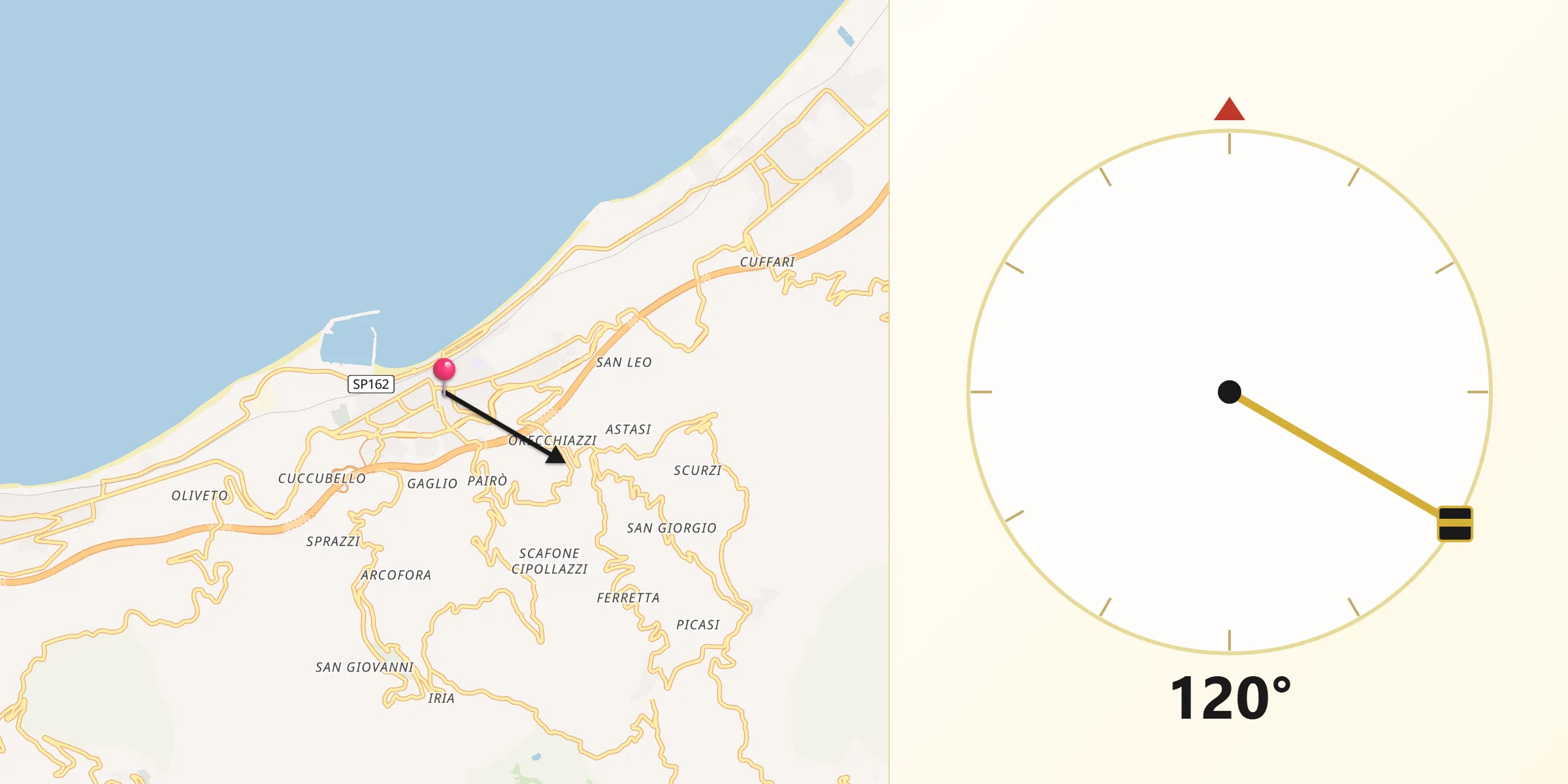 Direzione della Qibla da Sant'Agata di Militello