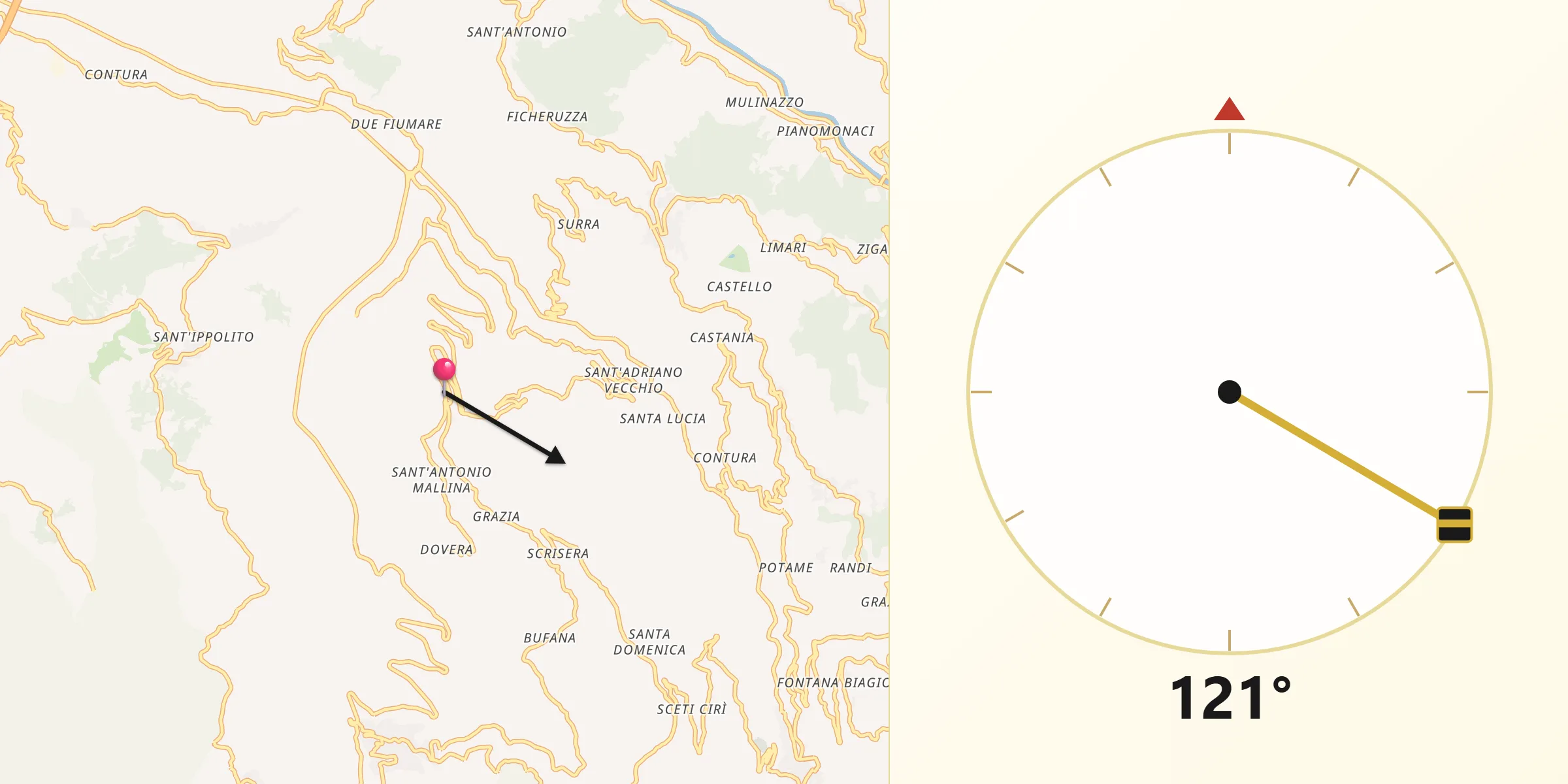 Direzione della Qibla da San Salvatore di Fitalia