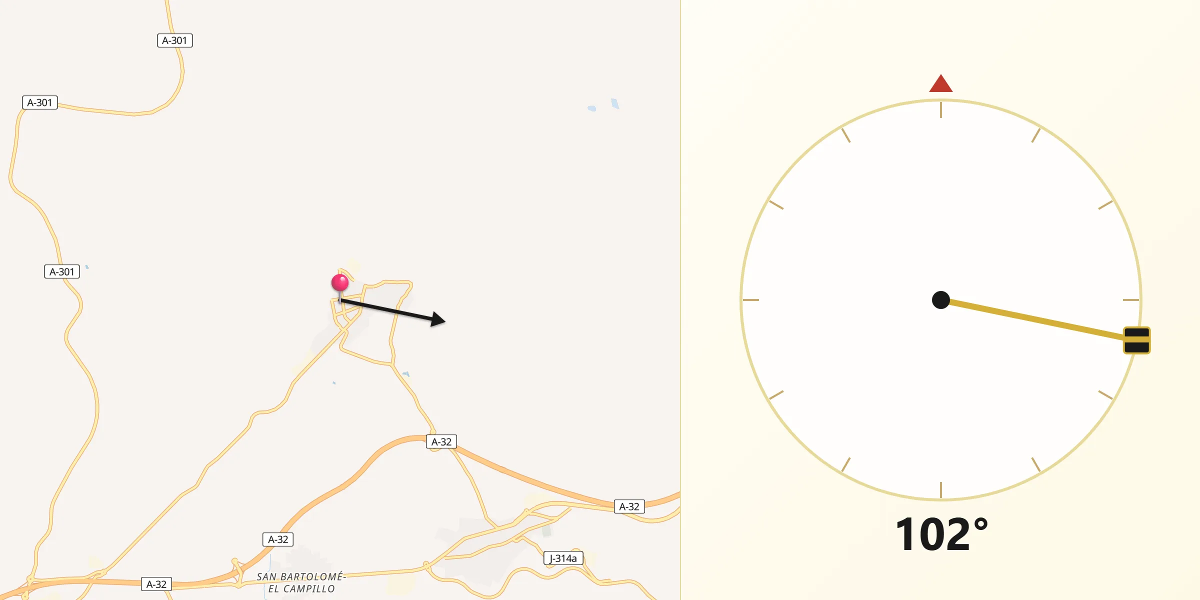 Dirección de la Qibla desde Sabiote