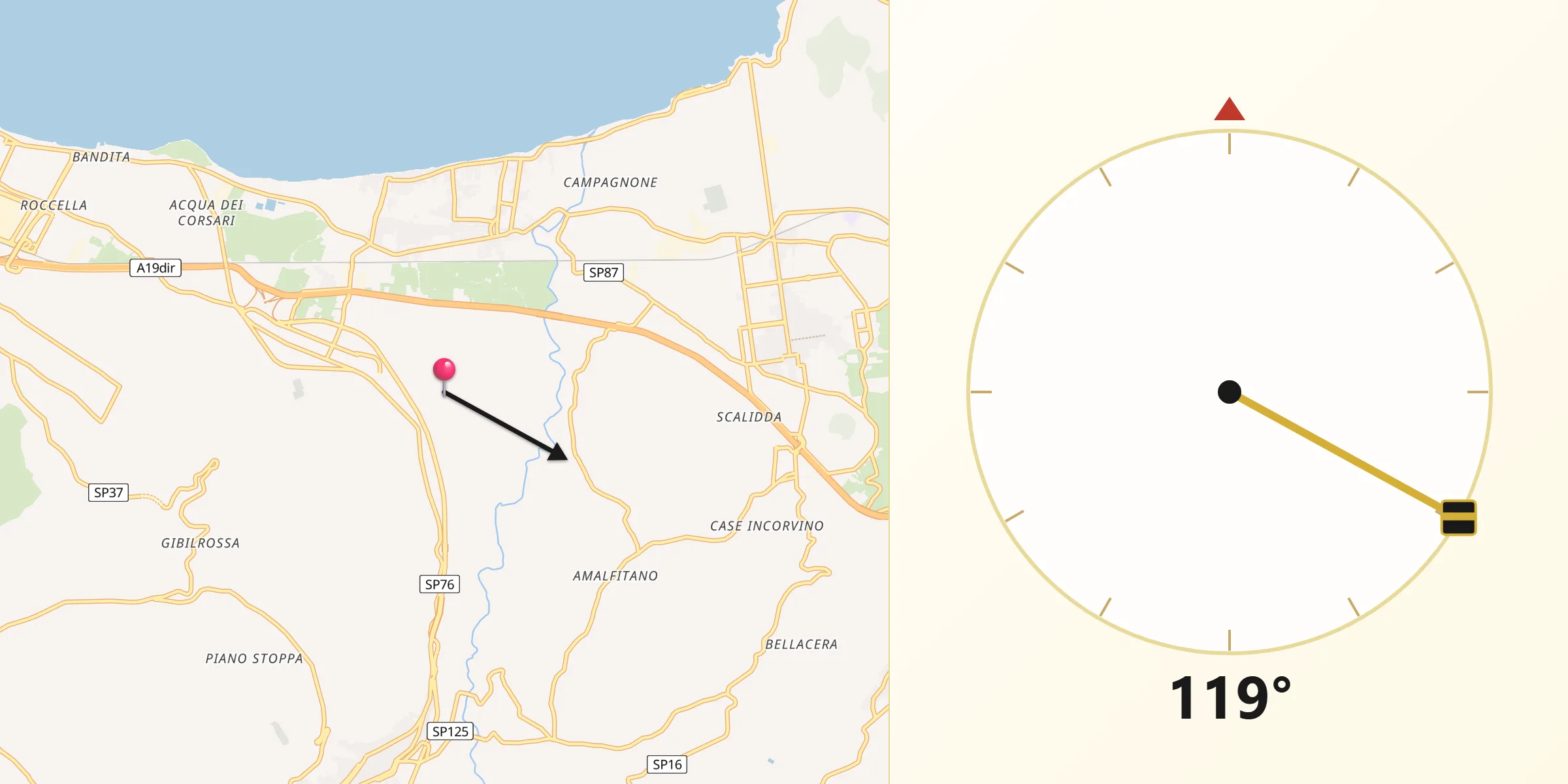 Direzione della Qibla da Portella di Mare