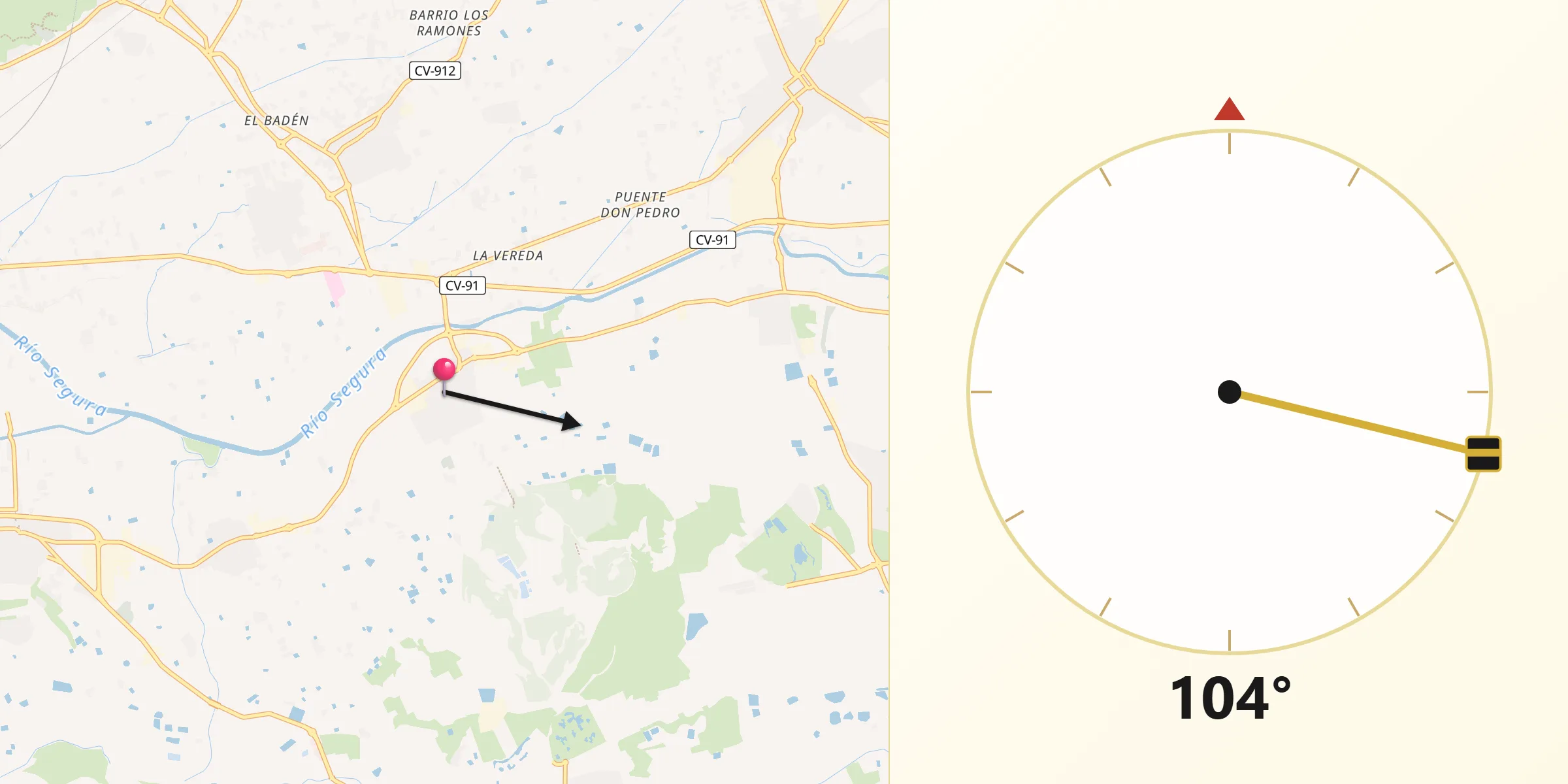 Dirección de la Qibla desde Benejúzar