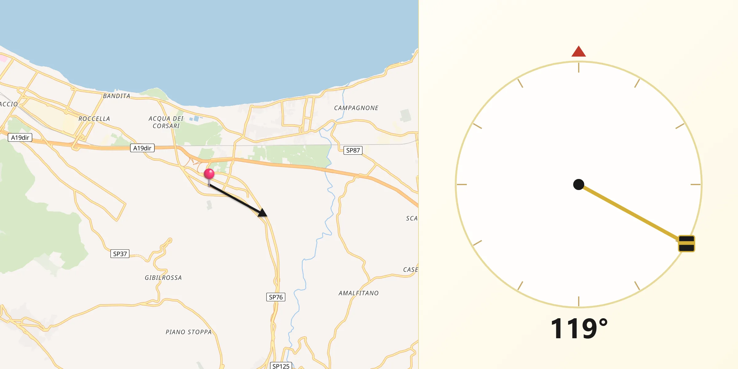 Direzione della Qibla da Villabate