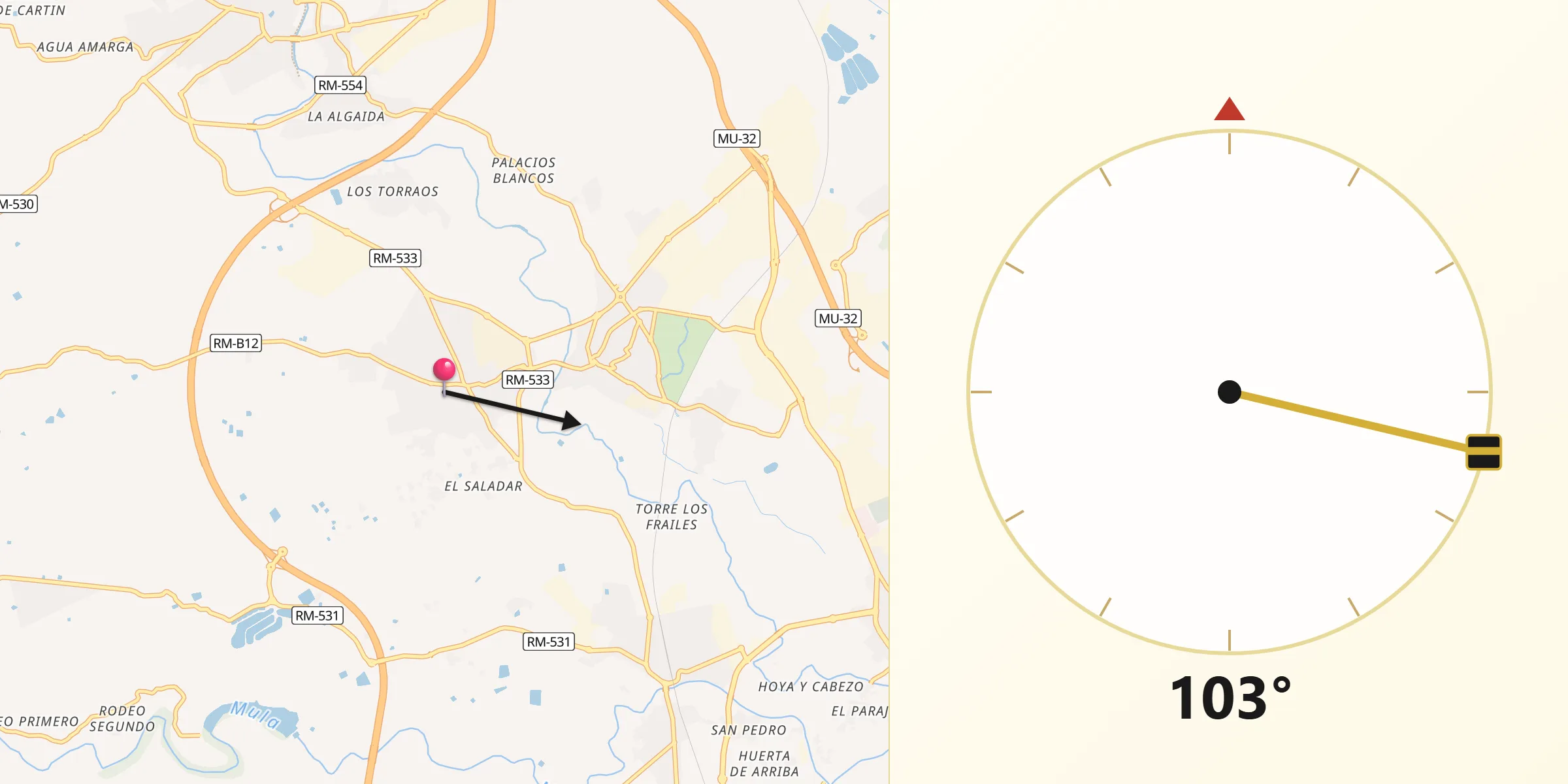 Dirección de la Qibla desde Ceuti