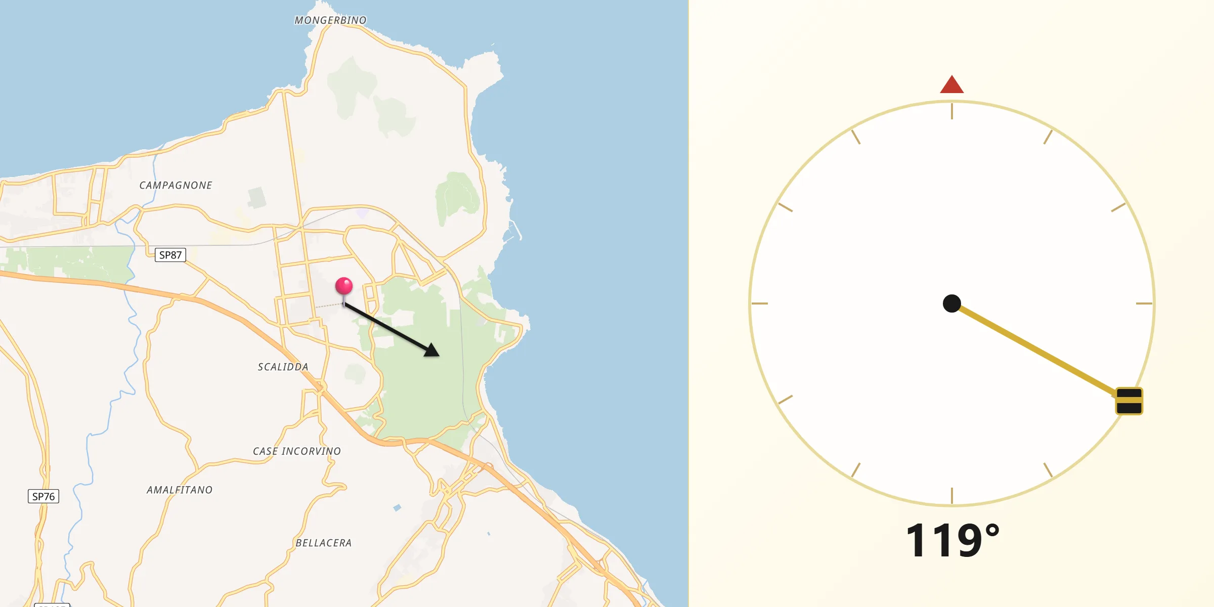 Direzione della Qibla da Bagheria