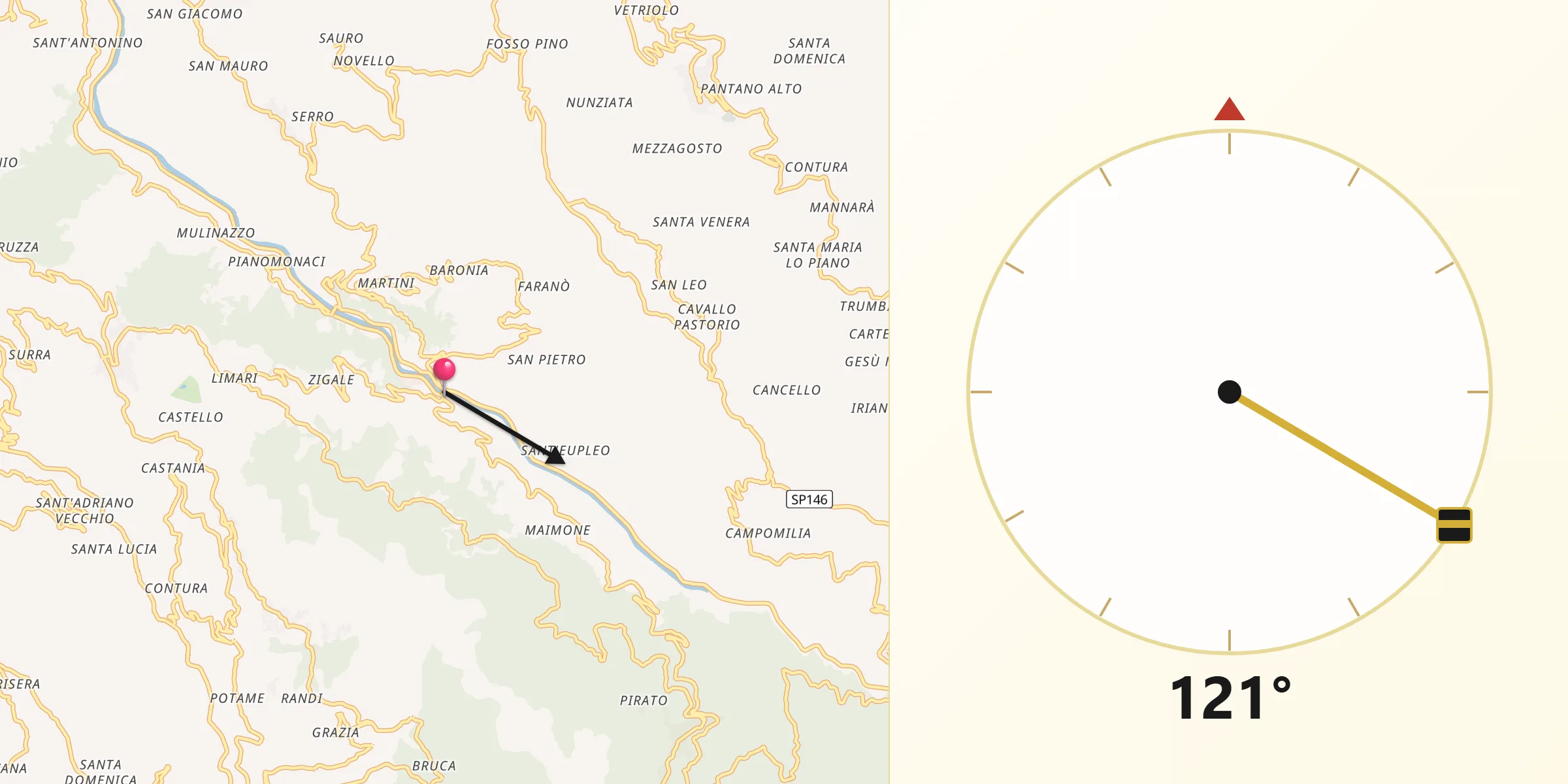 Direzione della Qibla da Sinagra