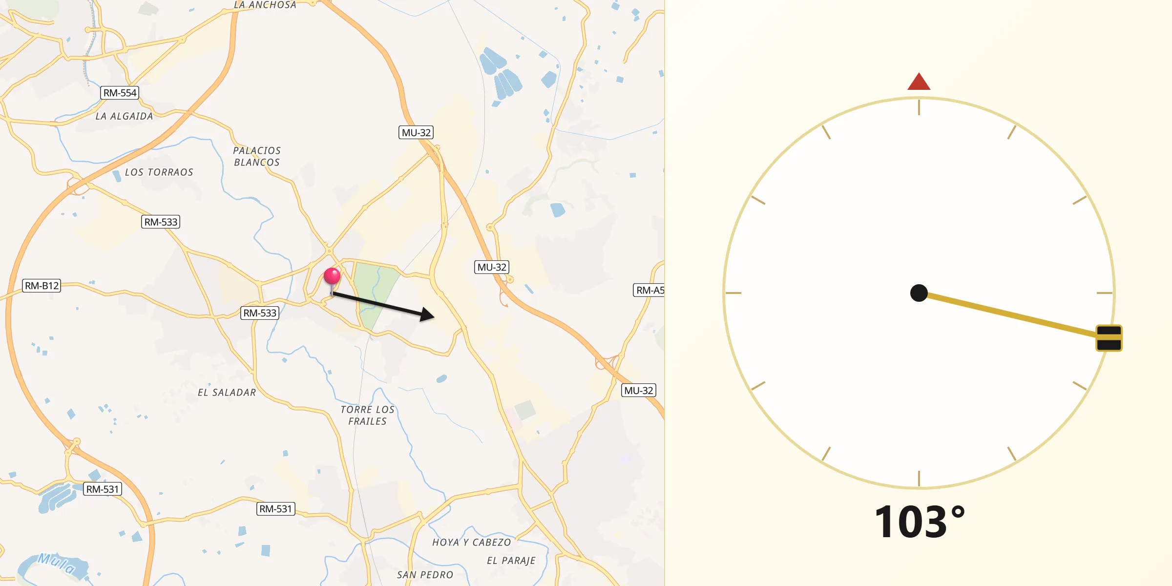 Dirección de la Qibla desde Lorquí