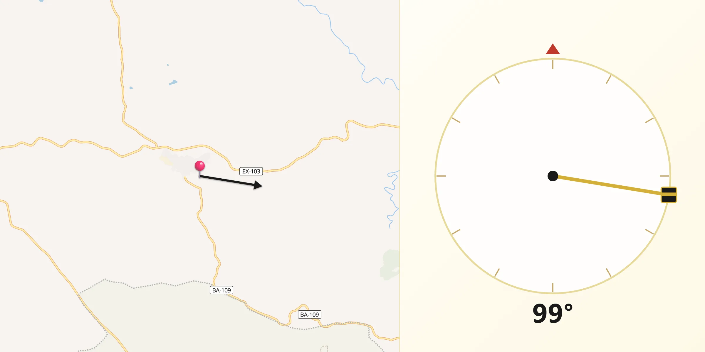 Dirección de la Qibla desde Cabeza la Vaca