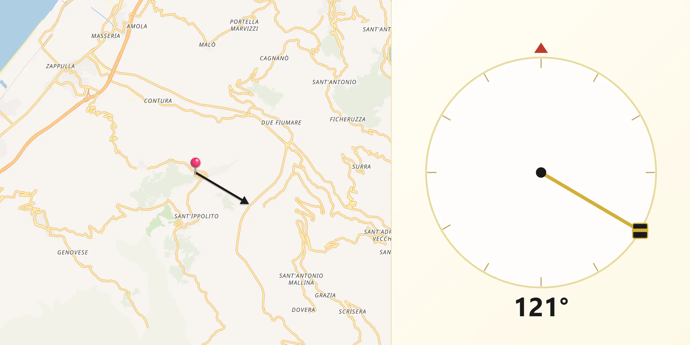 Direzione della Qibla da Mirto