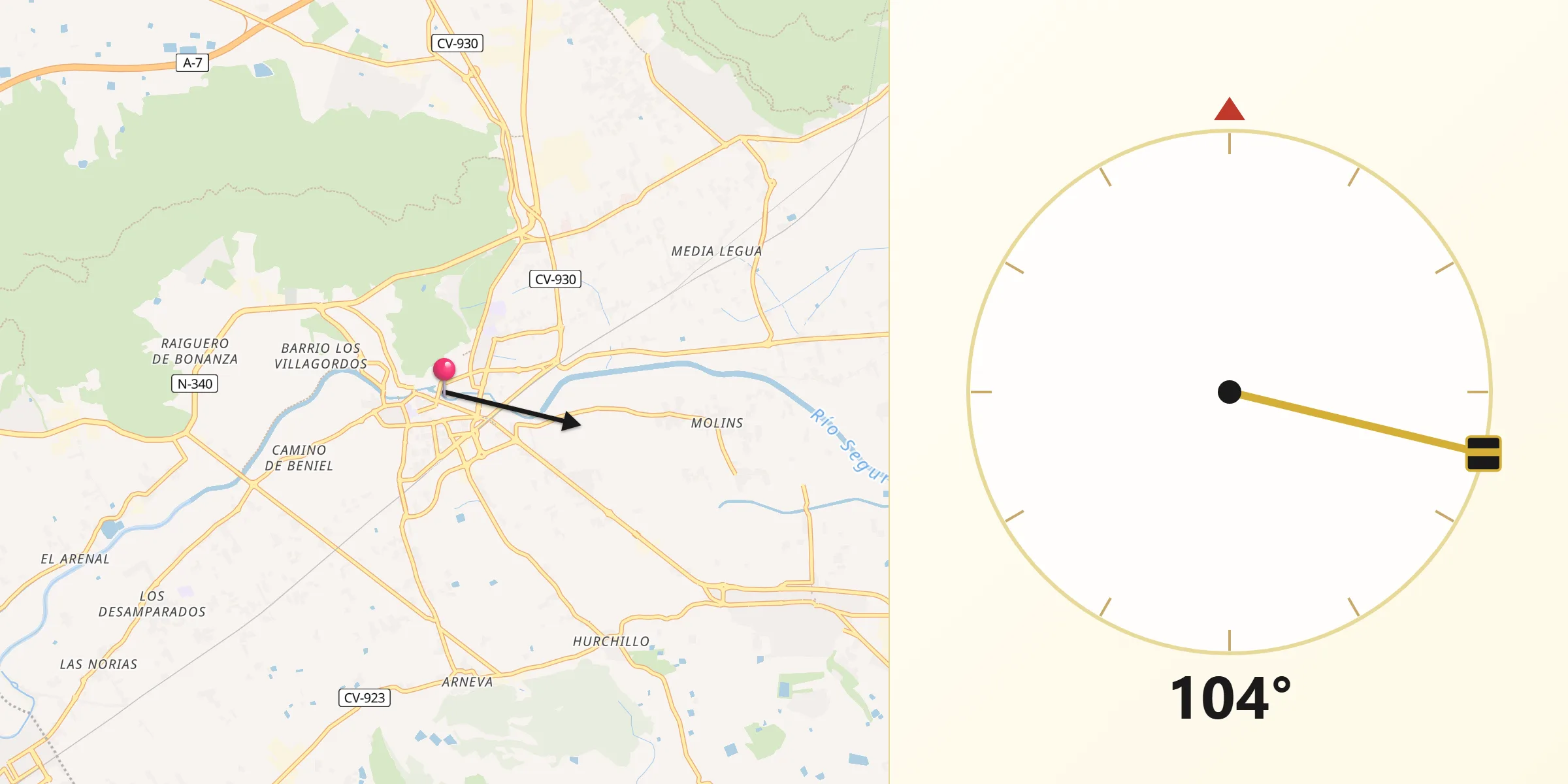 Direção da Qibla a partir de Orihuela