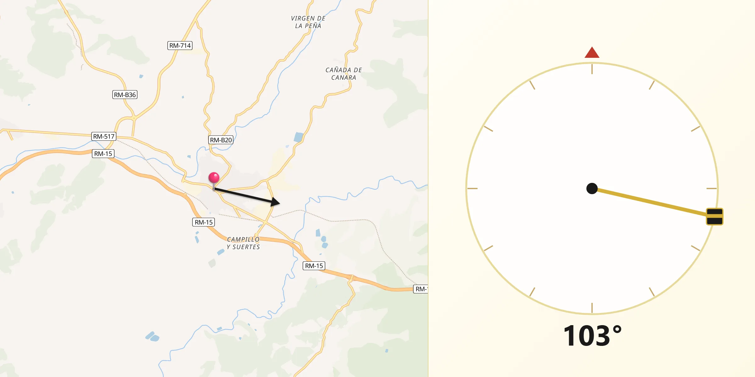 Dirección de la Qibla desde Cehegín