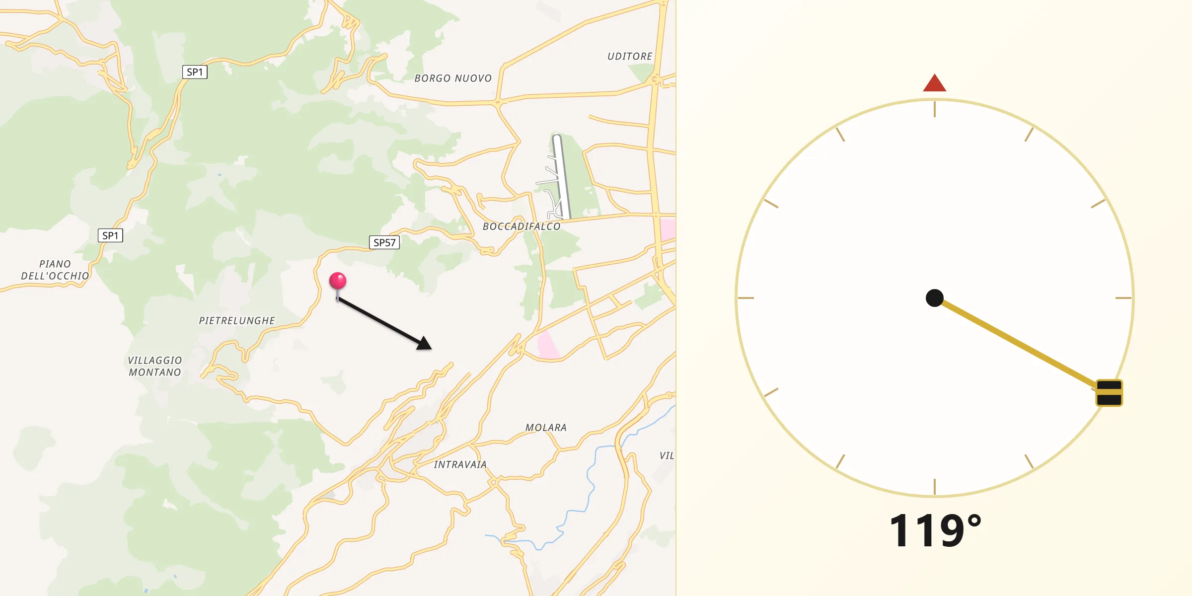 Direzione della Qibla da Piano dei Geli