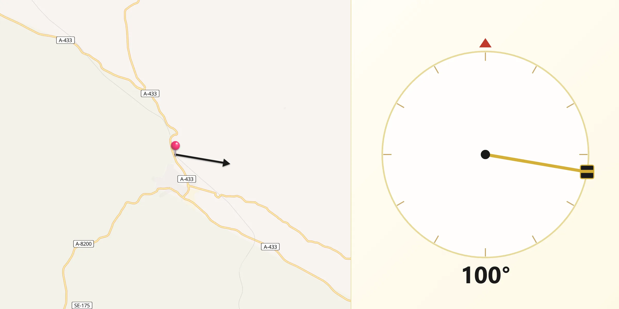 Dirección de la Qibla desde Guadalcanal