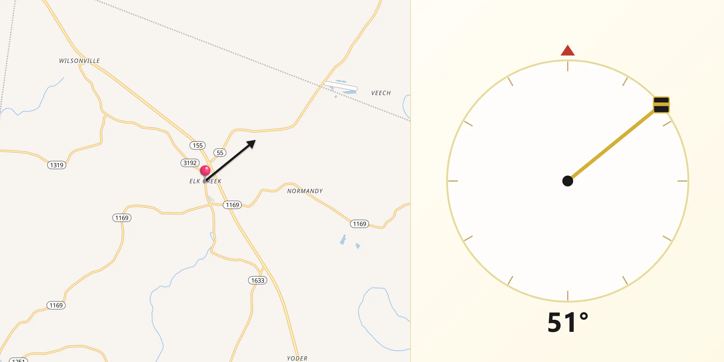 Qibla Direction from Elk Creek