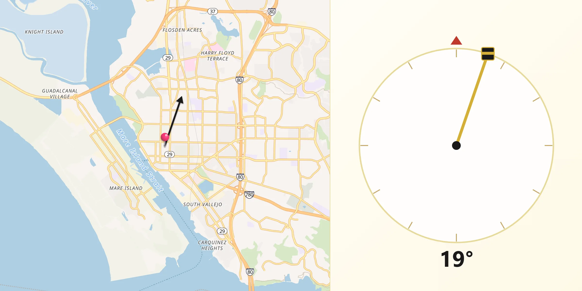 Qibla Direction from Vallejo