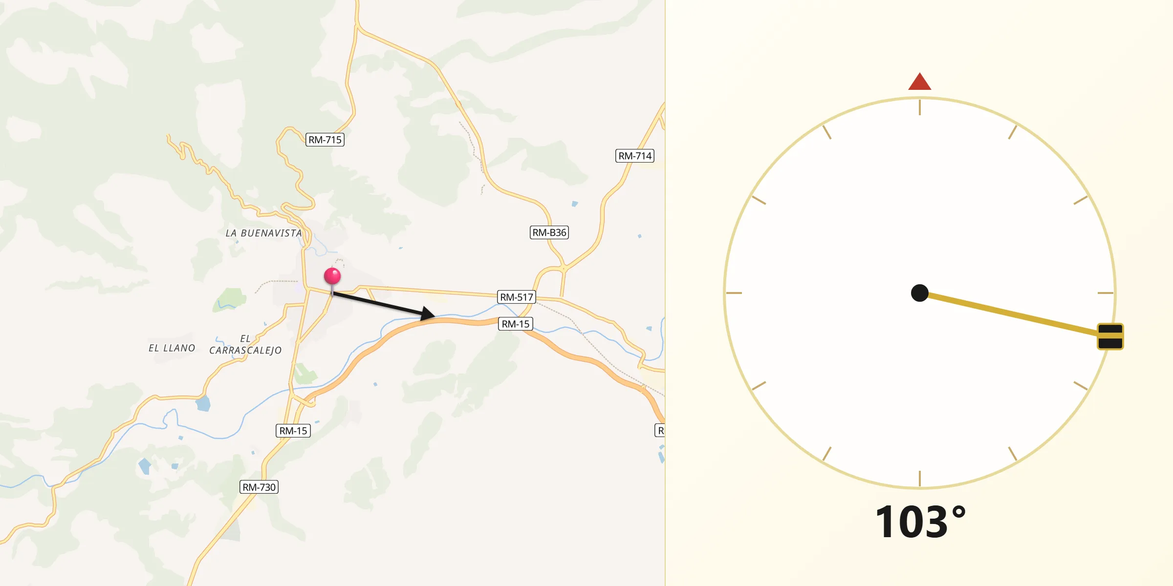 Dirección de la Qibla desde Caravaca de la Cruz