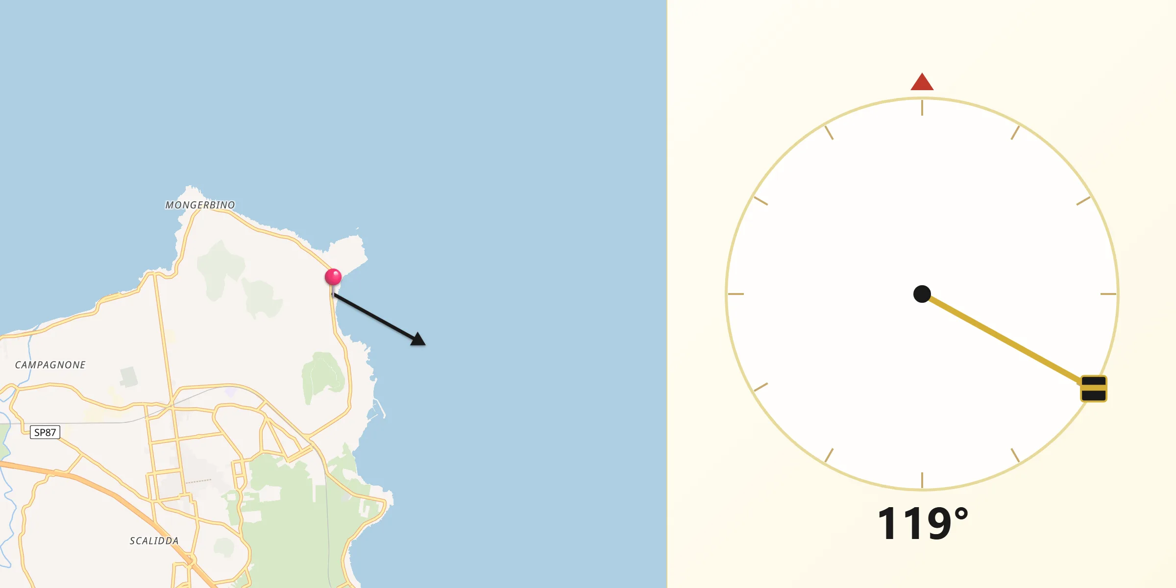 Direzione della Qibla da Santa Flavia