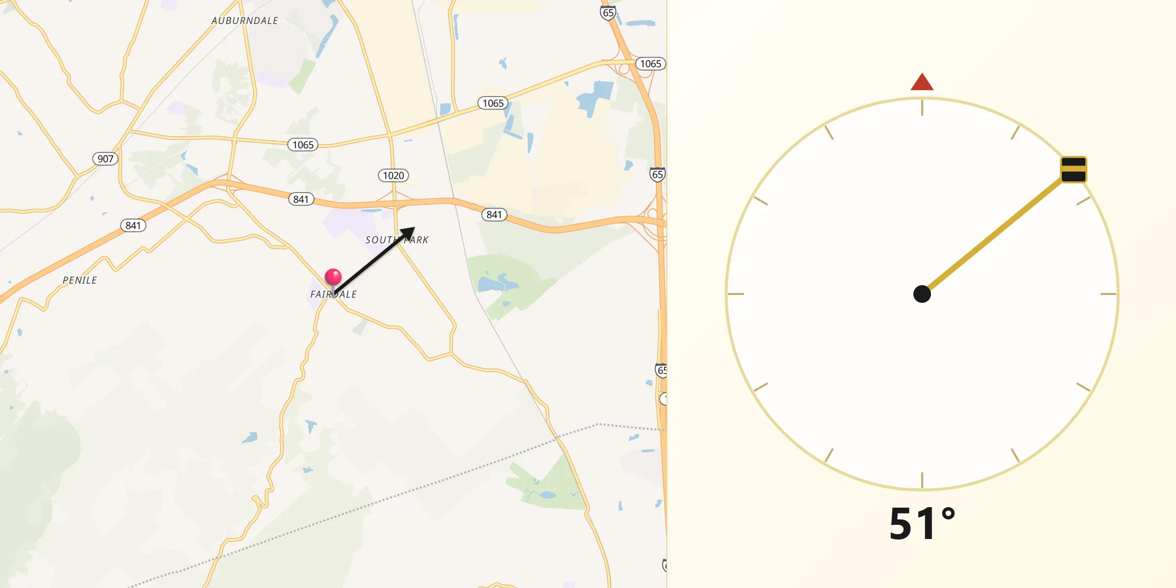 Qibla Direction from Fairdale