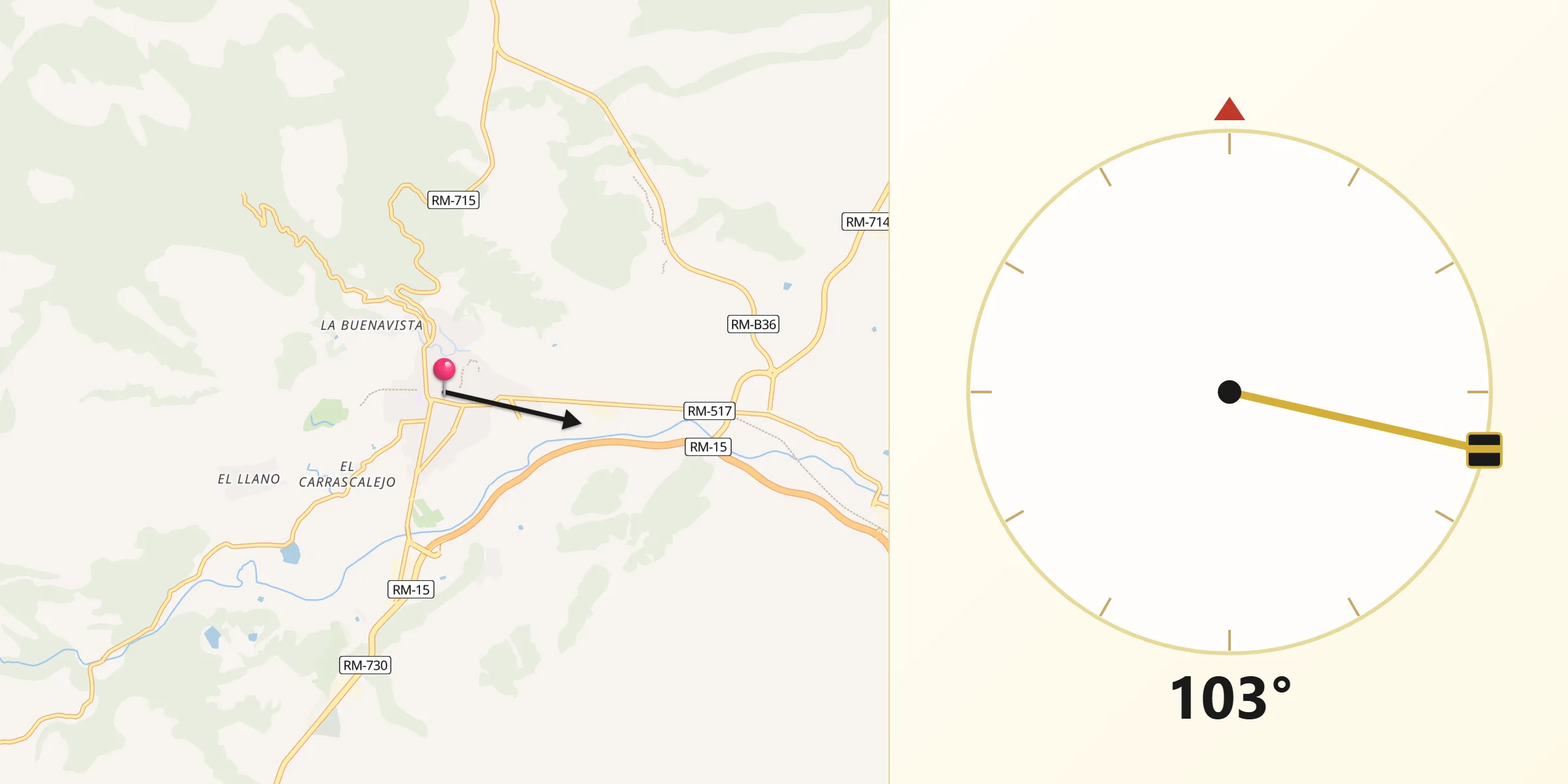 Dirección de la Qibla desde Caravaca