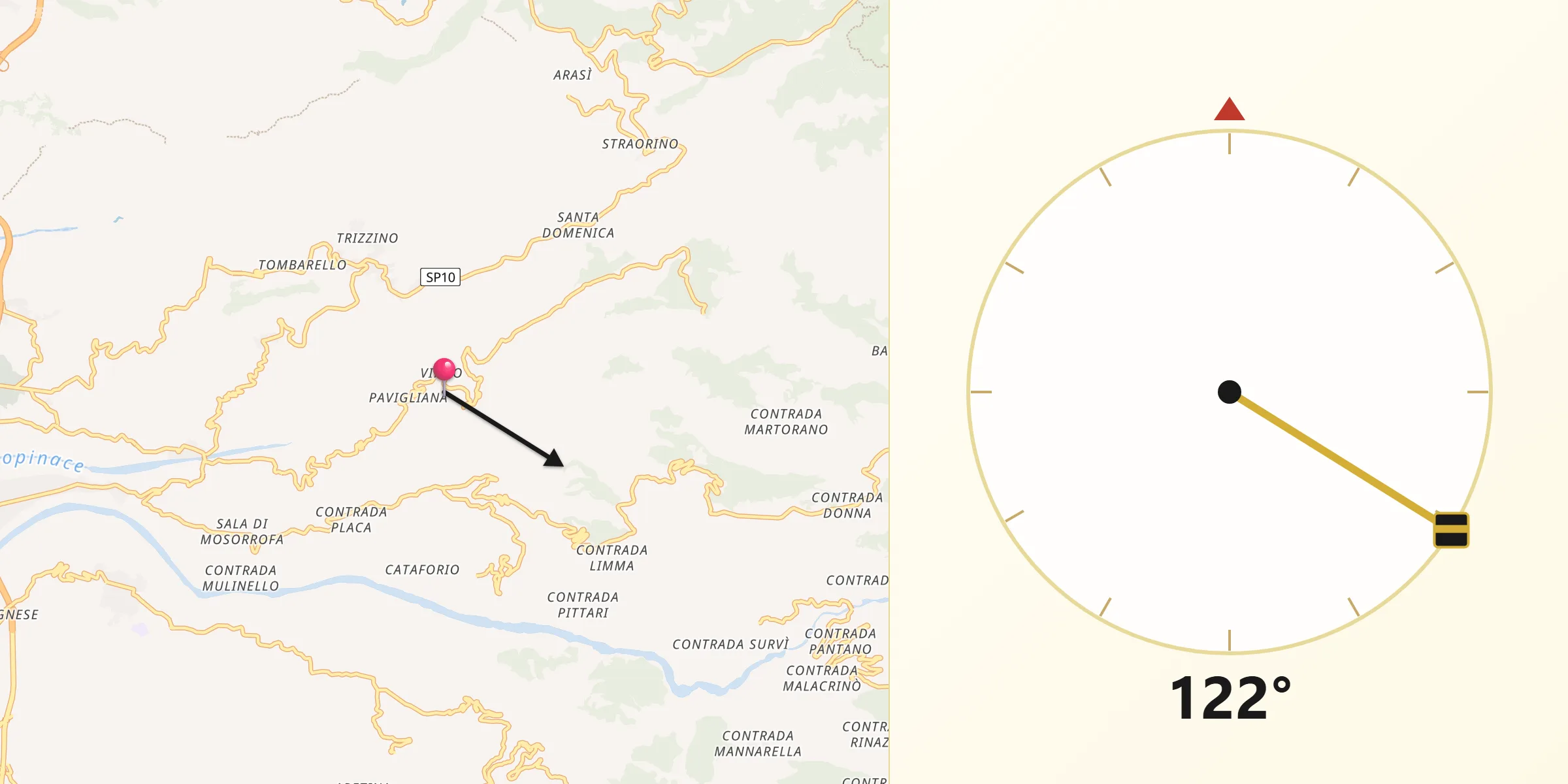 Direzione della Qibla da Pavigliana